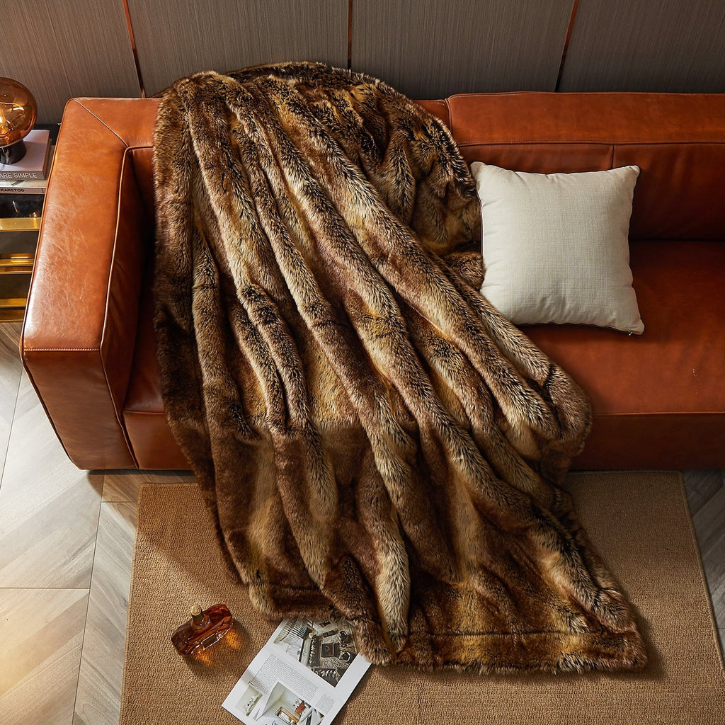 Super Soft Flannel Luxury Faux Fur Throw Blanket for Bed Super Thick Warm Long Fluff Fuzzy Blankets for Bedroom Living Room, 60" x 80", ... - Cozy Fleece Throw Blanket for Couch & Bed Detail
