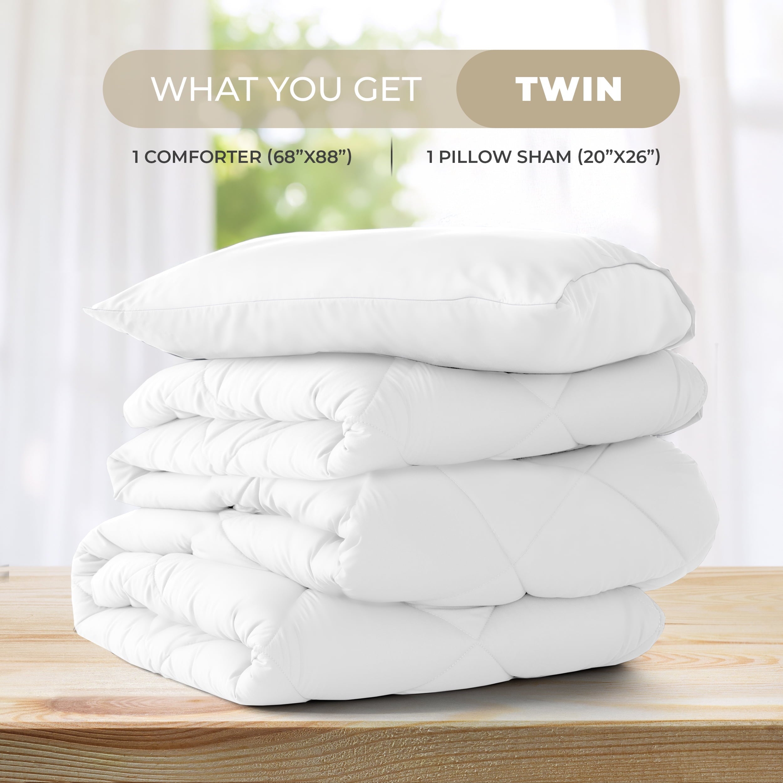 All-Season Lux Decor All-Season Comforter Sets Twin Size 2 PC, Reversible Bedding Set with Diamond Quilted Design Comforter and ... - Hypoallergenic Ultra-Fluffy Quilt for Winter Detail