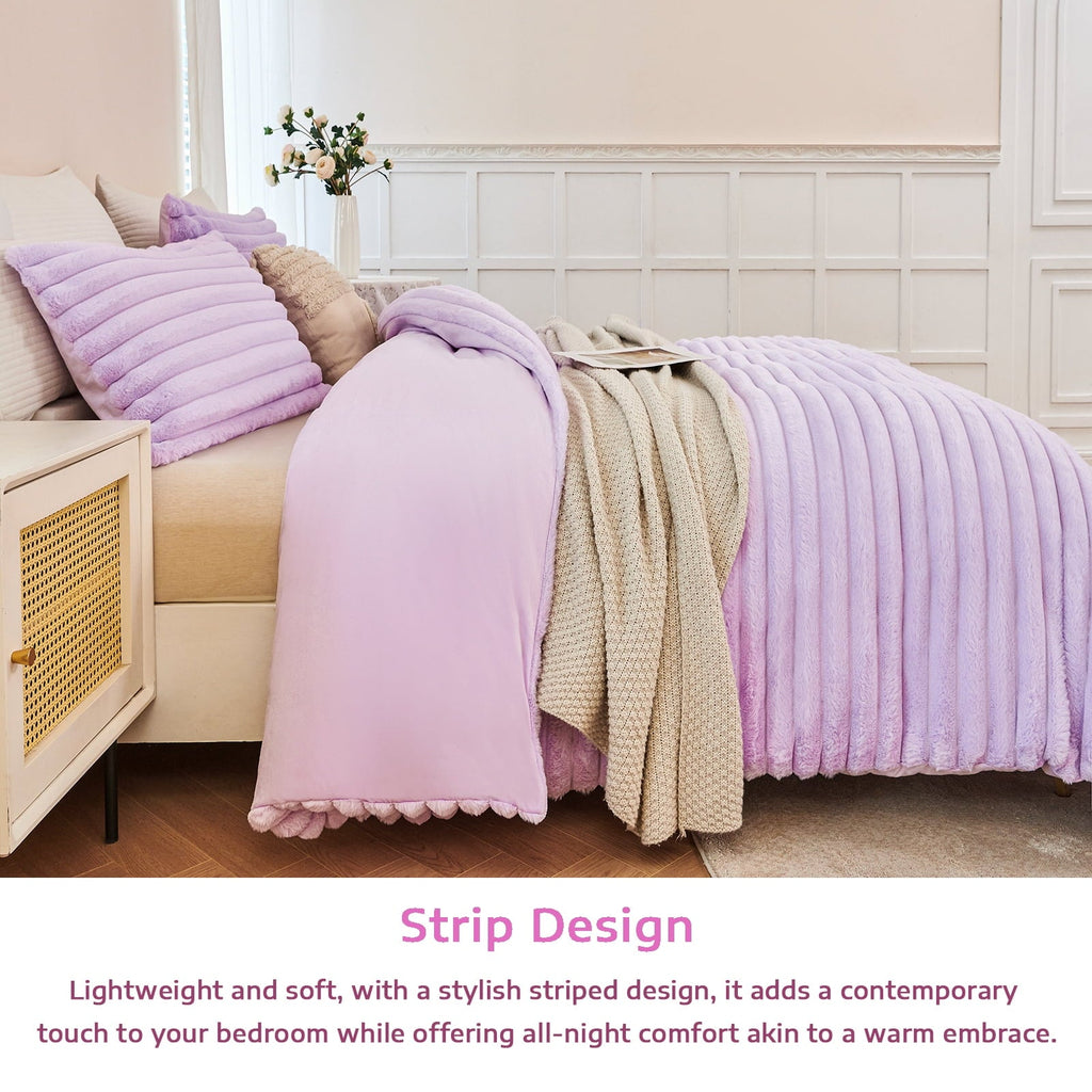 All-Season Fleece Twin Comforter Set, Light Purple Super Soft Furry Plush Bedding, Luxury Fluffy Fuzzy Heavy Bed Set for Winter ... - Hypoallergenic Ultra-Fluffy Quilt for Winter Detail