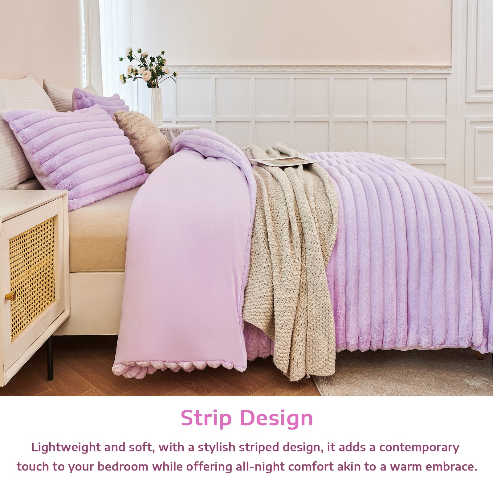All-Season Fleece Twin Comforter Set, Light Purple Super Soft Furry Plush Bedding, Luxury Fluffy Fuzzy Heavy Bed Set for Winter ... - Hypoallergenic Ultra-Fluffy Quilt for Winter Detail