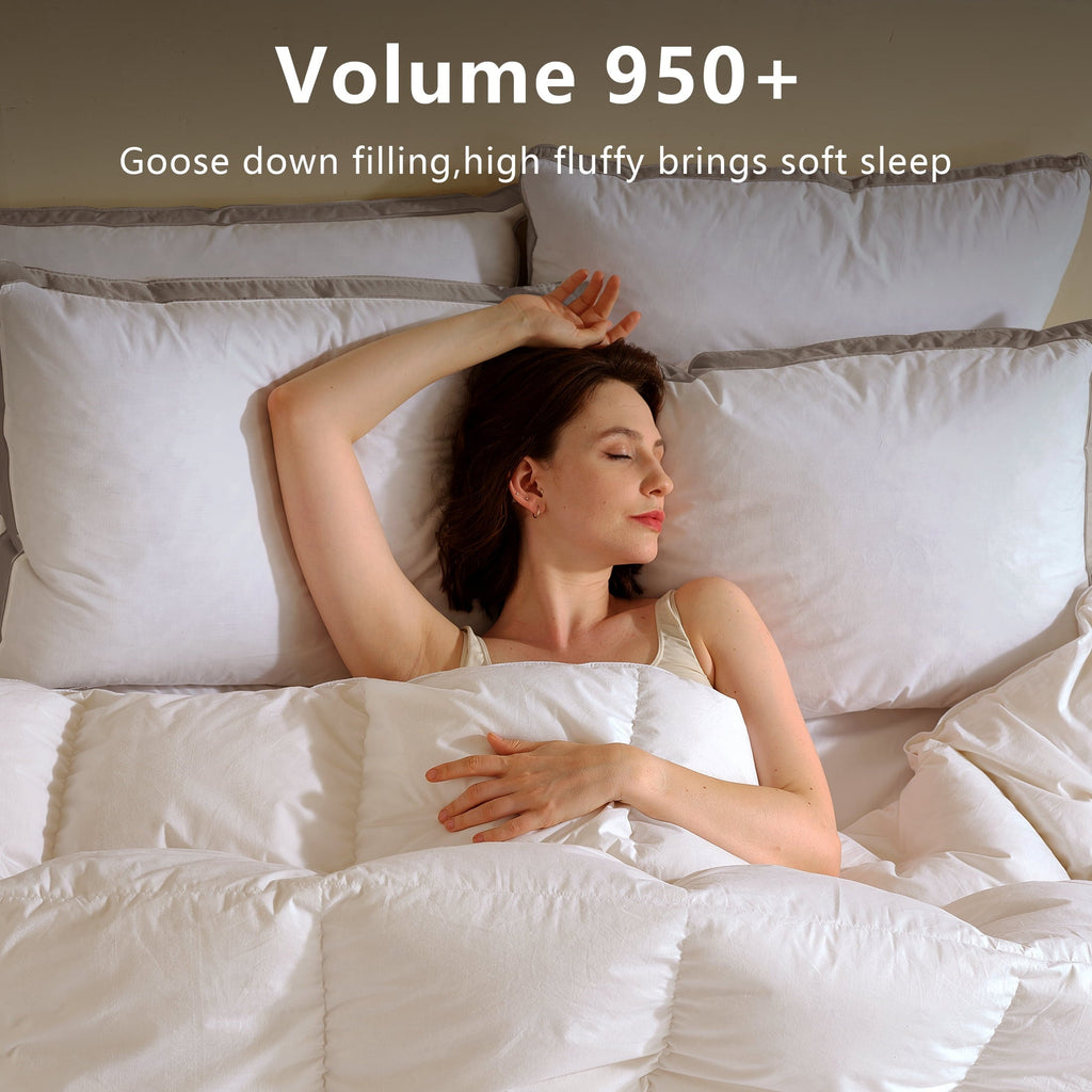 Fluffy Shredded Goose Feather Down Pillows Queen Size Set of 2, 100% Cotton Cover Hotel Collection Bed Pillows，20"x28" - Ergonomic Memory Foam Pillow for Neck Pain Support Detail