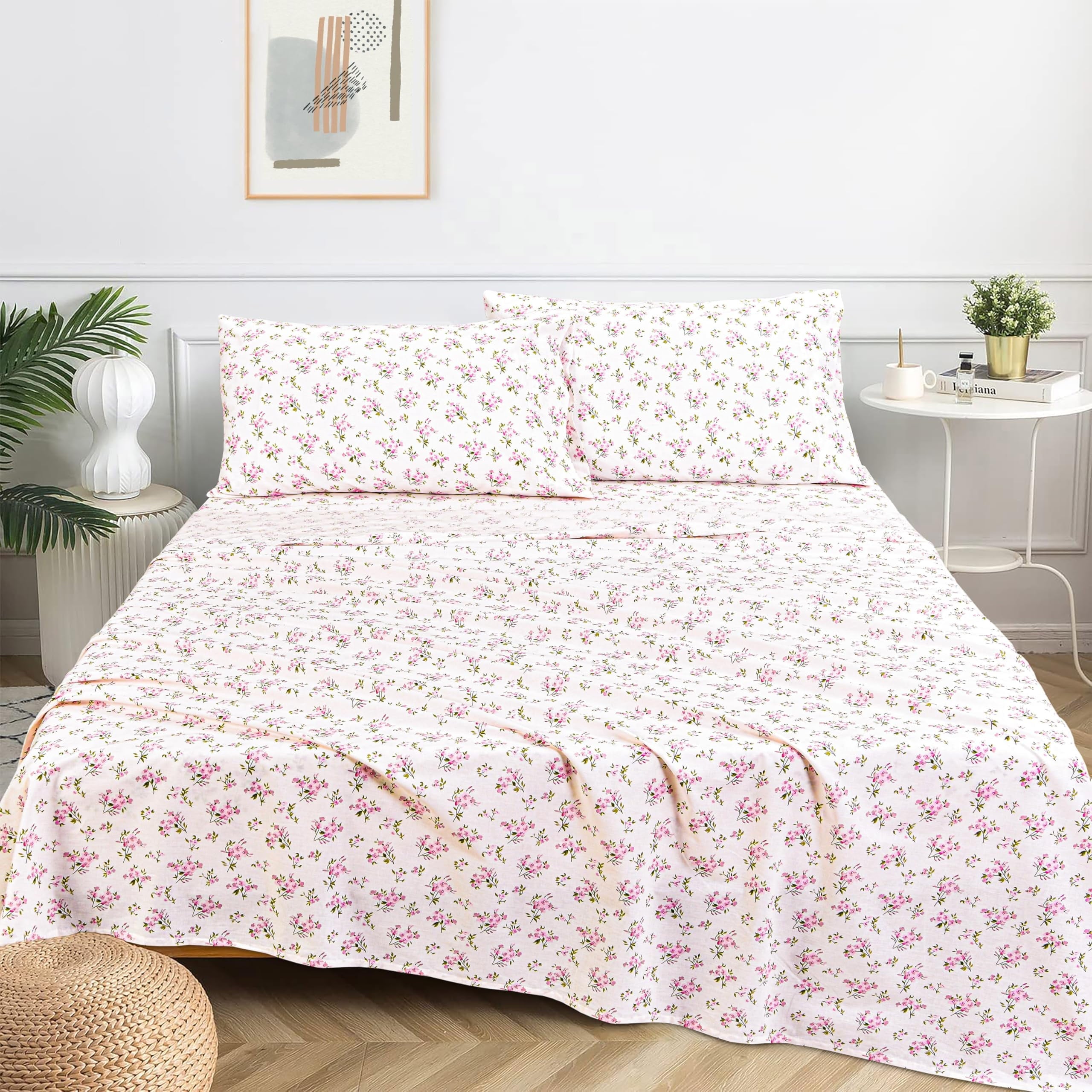 Breathable Luxury 100% Cotton Full Size Bed Sheets Set with Deep Pockets, Cozy Percale sheets with Elastic Fitted Sheet Set Ultra Soft ... - Premium Ultra-Soft Pillowcase Pair for Sleeping Detail