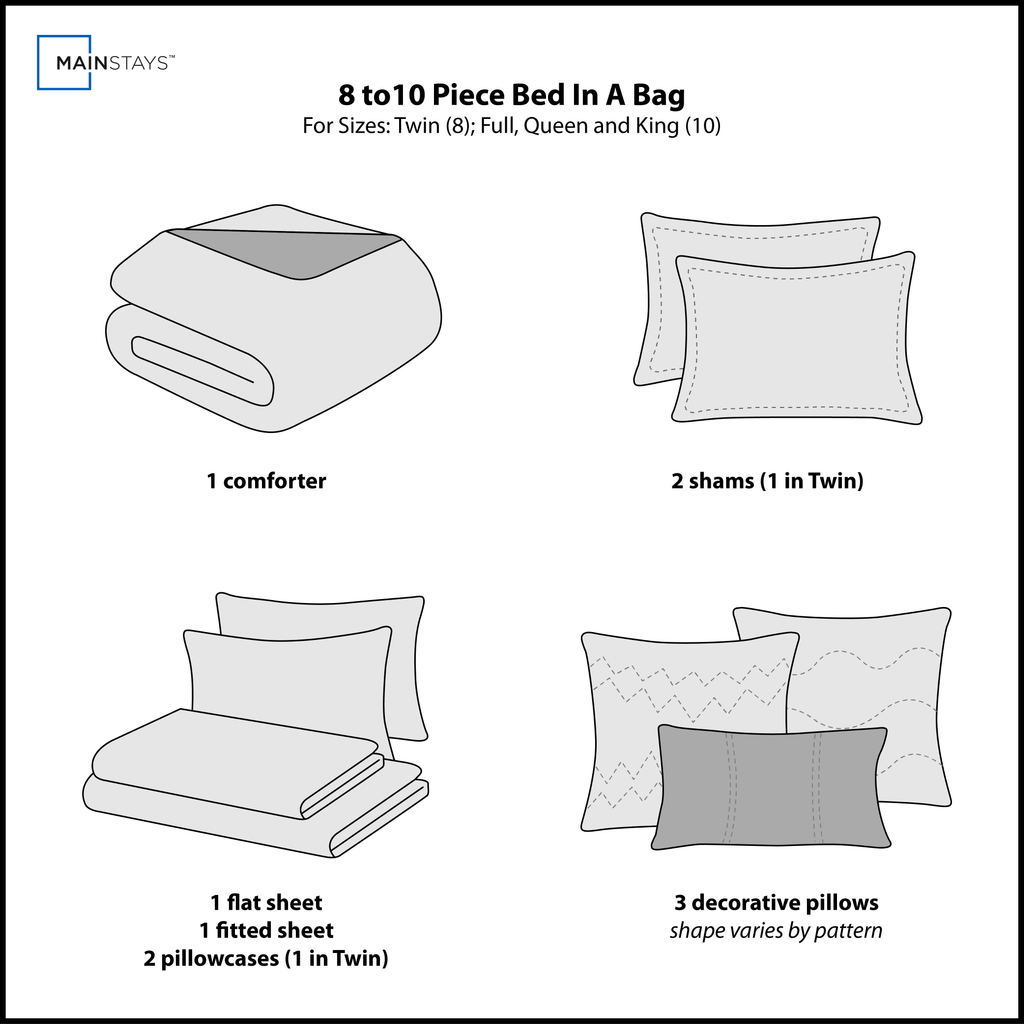 All-Season Reversible Marble Diamond 8-Piece Bed in a Bag Bedding Set, Twin/Twin XL - Cloud-Like Soft Lightweight Bed Comforter Detail