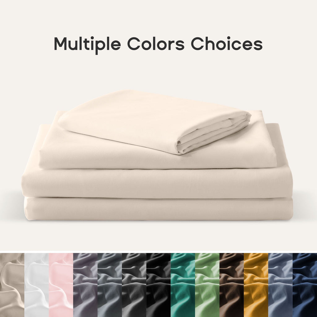 Wrinkle-Resistant Bed Sheet Sets,Ultra Soft Breathable Luxury 4 Piece, (Beige, Queen) - Breathable Egyptian Cotton Flat & Fitted Sheets Detail