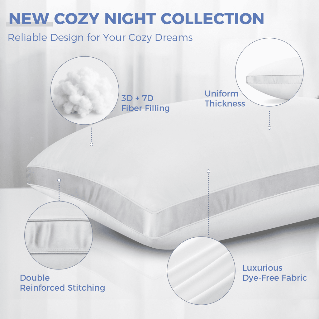 Decorative Plump Bed Pillows King Size Set of 2, Luxury Hotel Quality,Fluffy and Supportive Gusseted Bed Pillows for Side, Back, or St... - Hotel Quality Plush Sleeping Pillows Detail