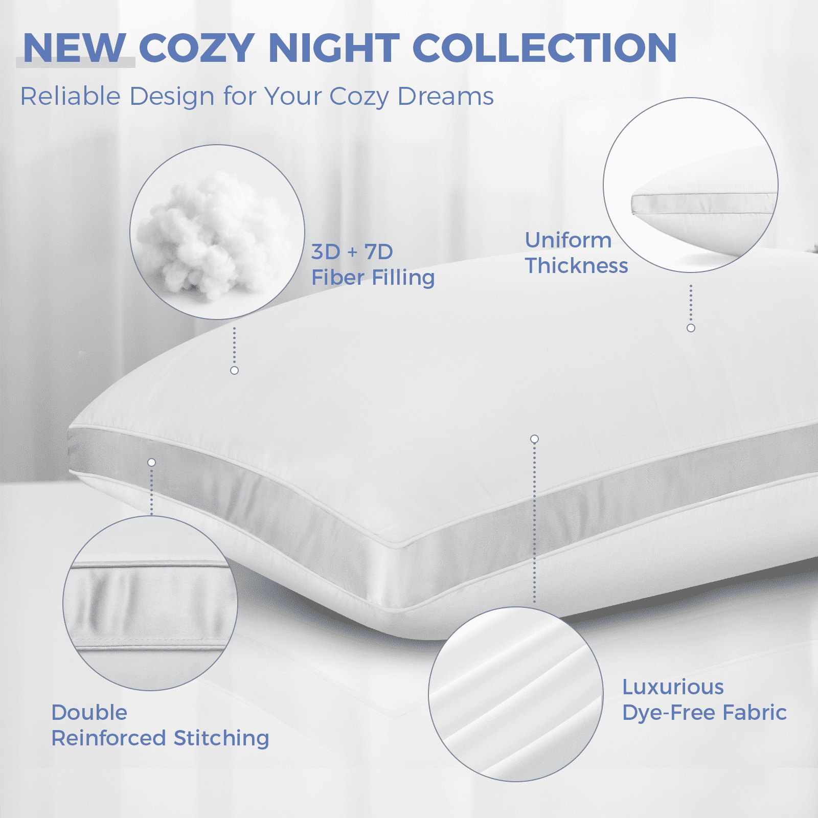 Decorative Plump Bed Pillows King Size Set of 2, Luxury Hotel Quality,Fluffy and Supportive Gusseted Bed Pillows for Side, Back, or St... - Hotel Quality Plush Sleeping Pillows Detail