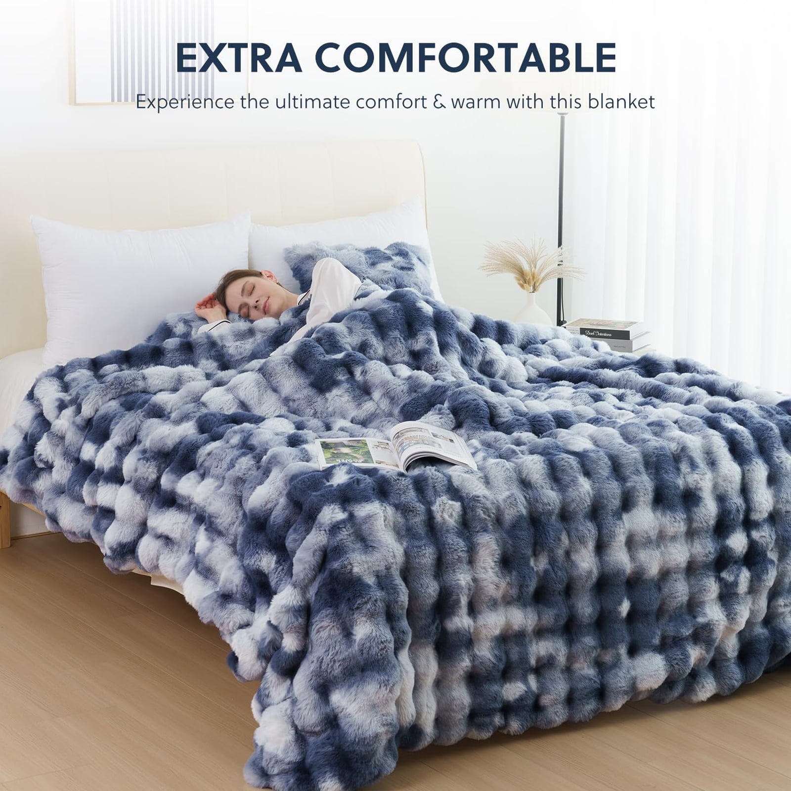Lightweight Warm Faux Fur Throw Blanket for Couch Luxury Fluffy Thick Bubble Blanket Warm Cozy Throw for Bedroom Living Room, 50" x 60... - Luxury Knitted Decorative Throw Blanket with Fringes Detail