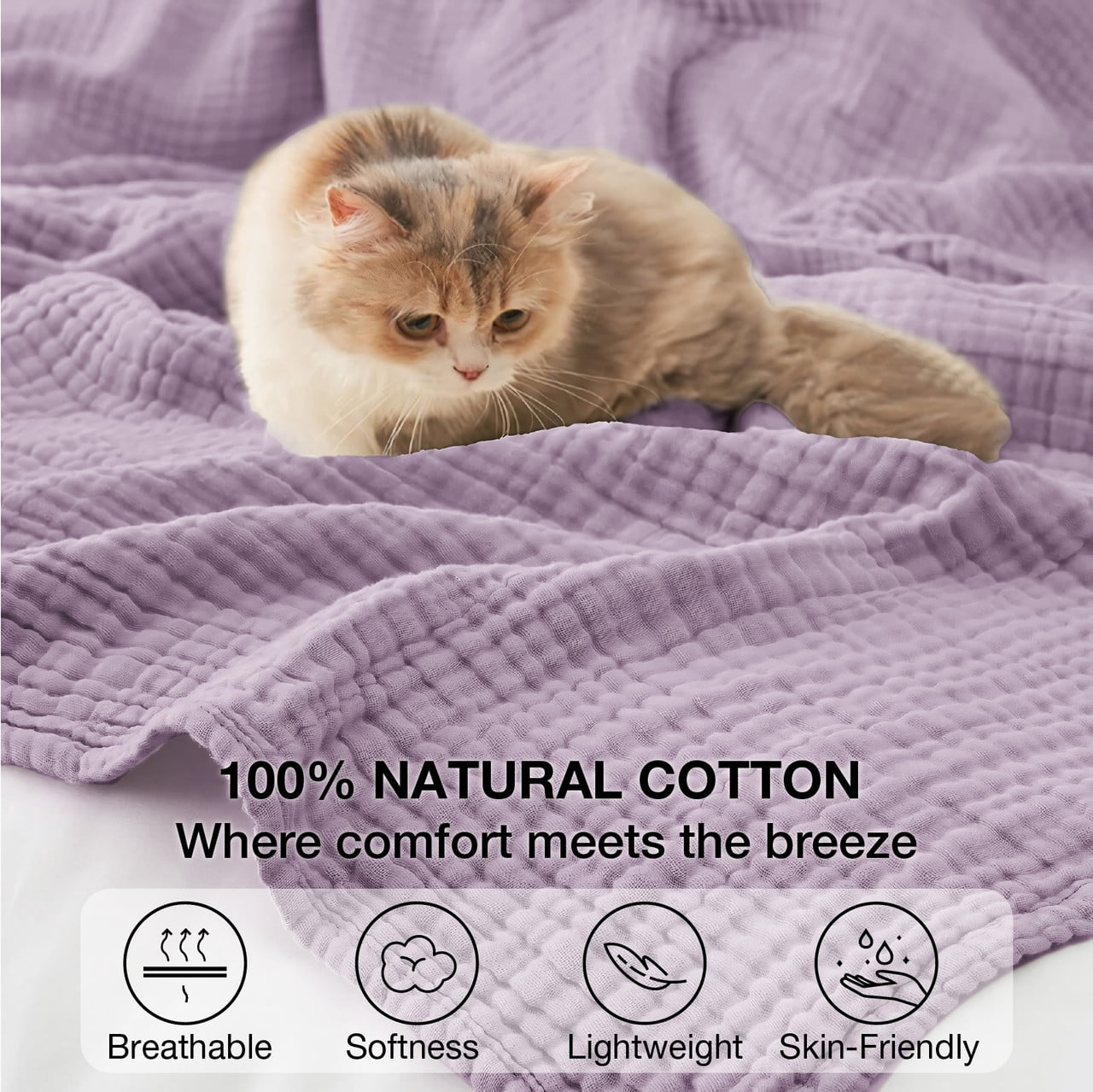 Decorative Knitted 100% Cotton Muslin Blanket Large 50" x 70", 6 Layers Lightweight and Breathable Throw Blankets for Couch, Soft Coolin... - Super Soft Reversible Sherpa Flannel Blanket Detail
