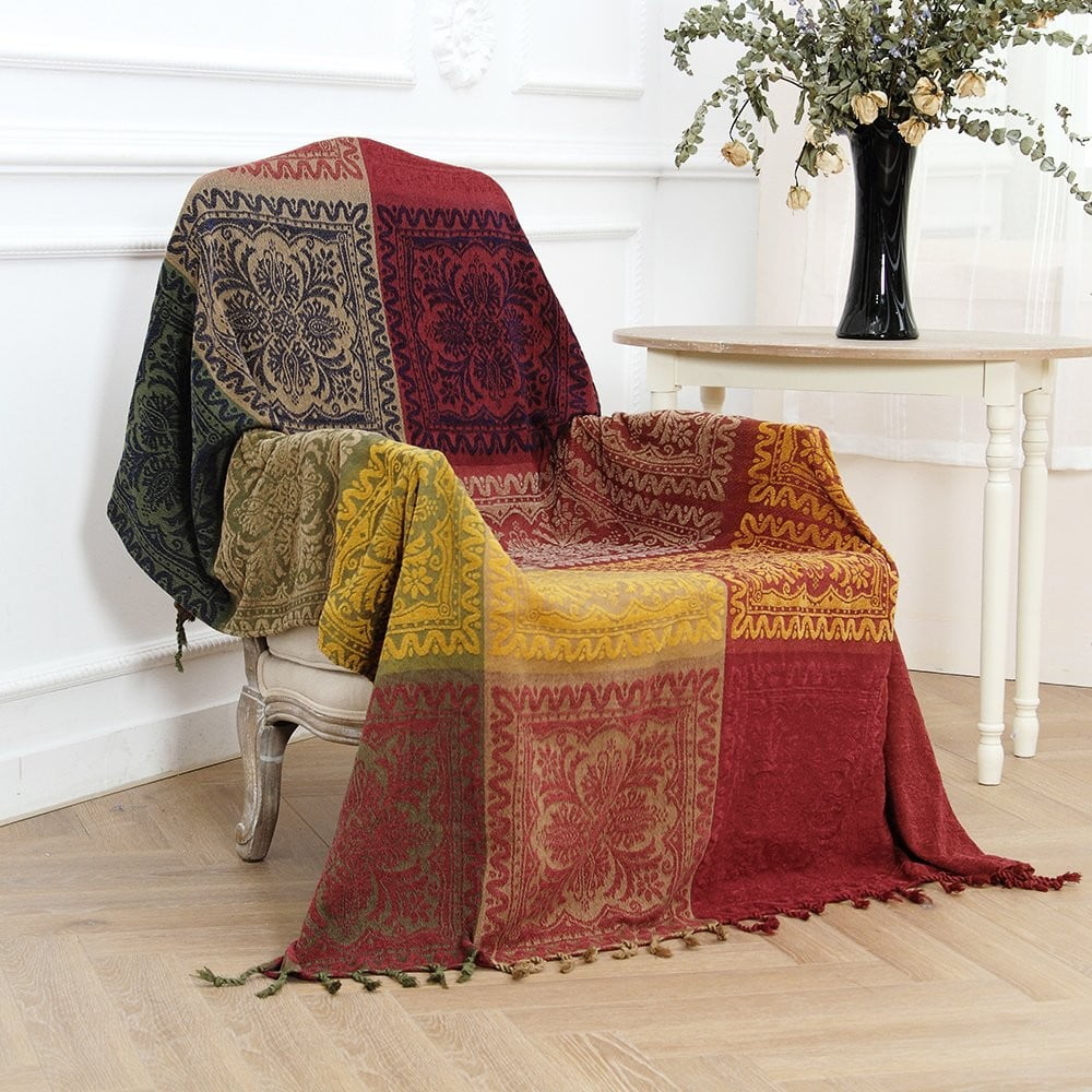 Decorative Knitted 75x60 Inch Machine Wash Boho Tribal Throws Blankets Colorful Bohemian Hippie Chenille Throw Covers Couch Furniture So... - Lightweight Plush Warm Blanket for All Seasons Detail