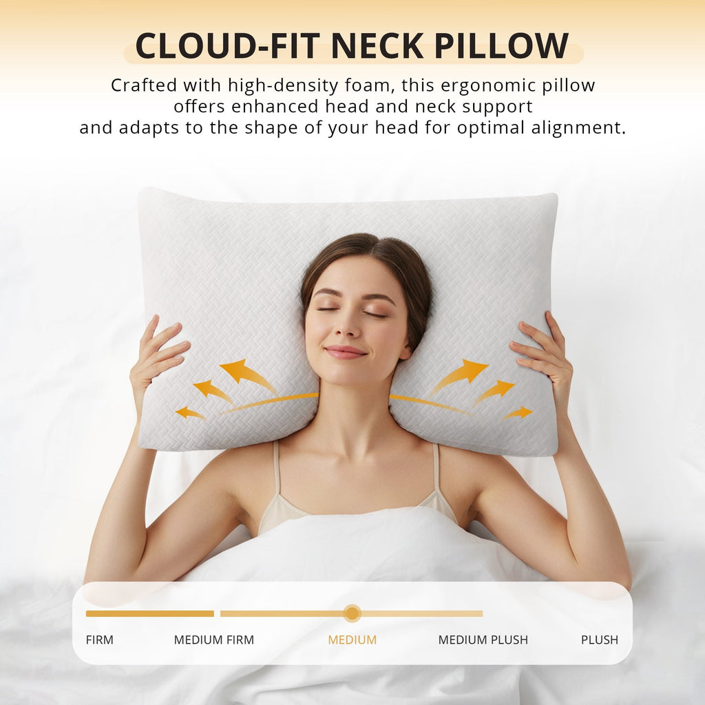 Decorative Plump 2 Pack Bed Pillow, Shredded Gel Memory Foam Pillow, Standard Queen, Medium, Made in USA - Ergonomic Memory Foam Pillow for Neck Pain Support Detail