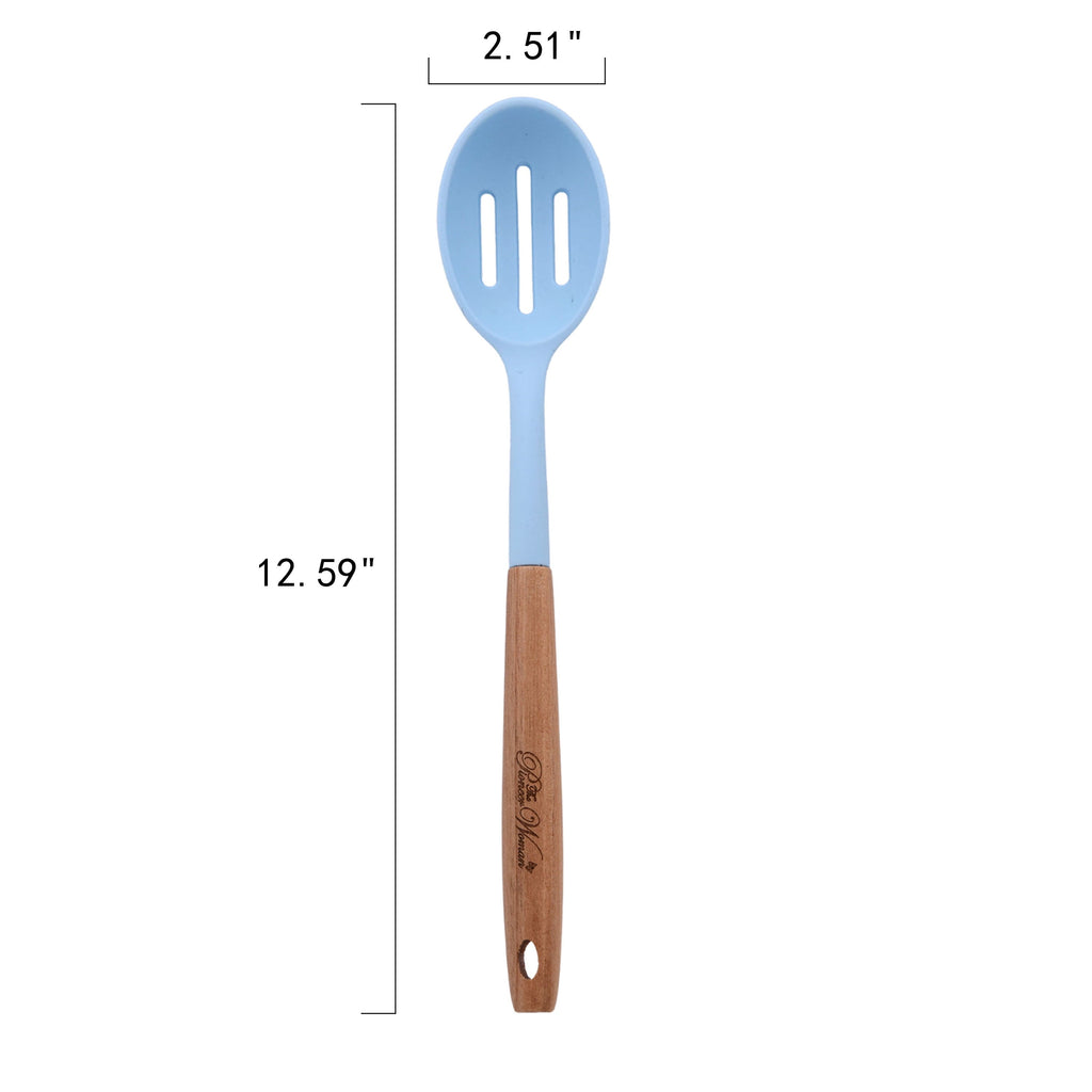 Professional Grade 10-Piece Silicone and Acacia Wood Handle Cooking Utensils Set, Blue - Multi-Purpose Hand Tool for Daily Meal Prep Detail