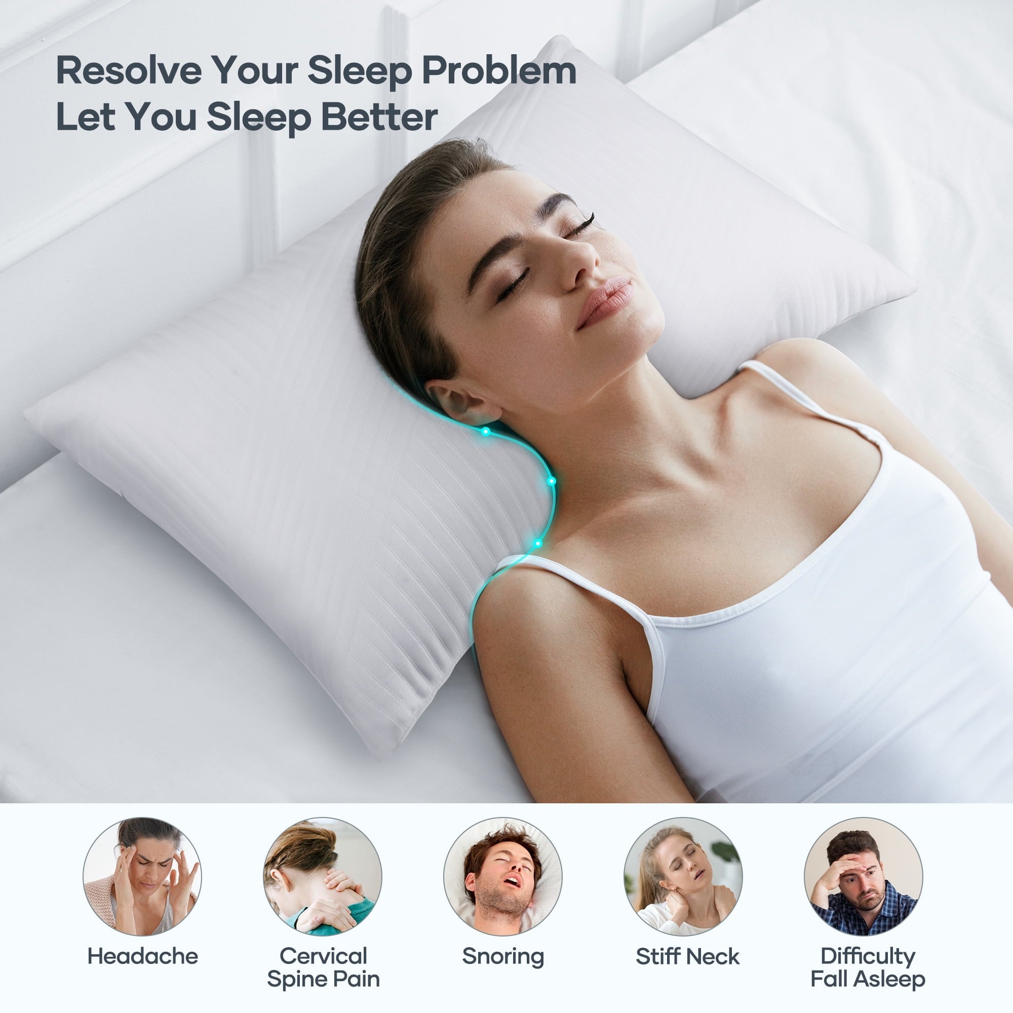 Decorative Plump Shredded Memory Foam Pillow 2 Pack Pillow for Bed, Side, Back and Stomach Sleepers, CertiPUR-US Certified 28"x20" - Hotel Quality Plush Sleeping Pillows Detail