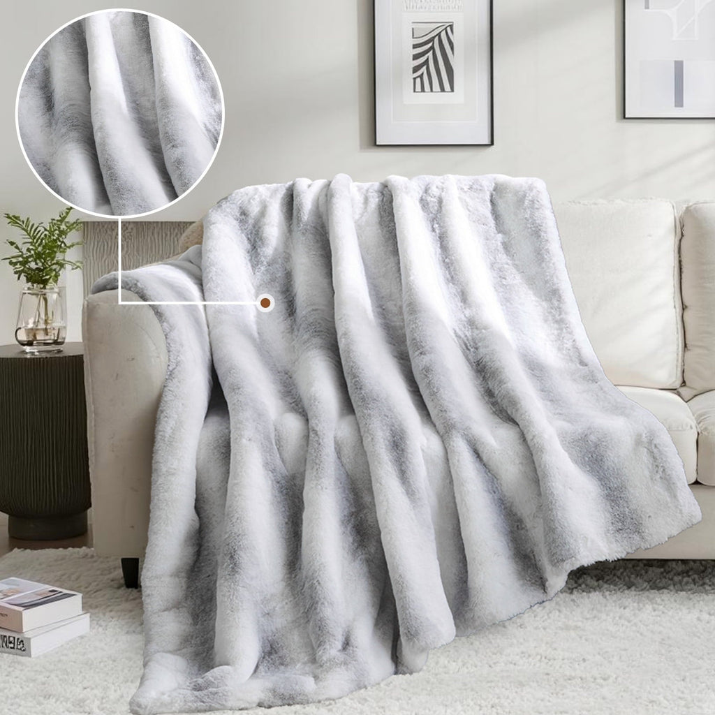 Cozy Fleece Luxury Faux Fur Throw Blanket for Bed Super Thick Warm Fuzzy Blankets for Bedroom Living Room, 60" x 80", White - Cozy Fleece Throw Blanket for Couch & Bed Detail