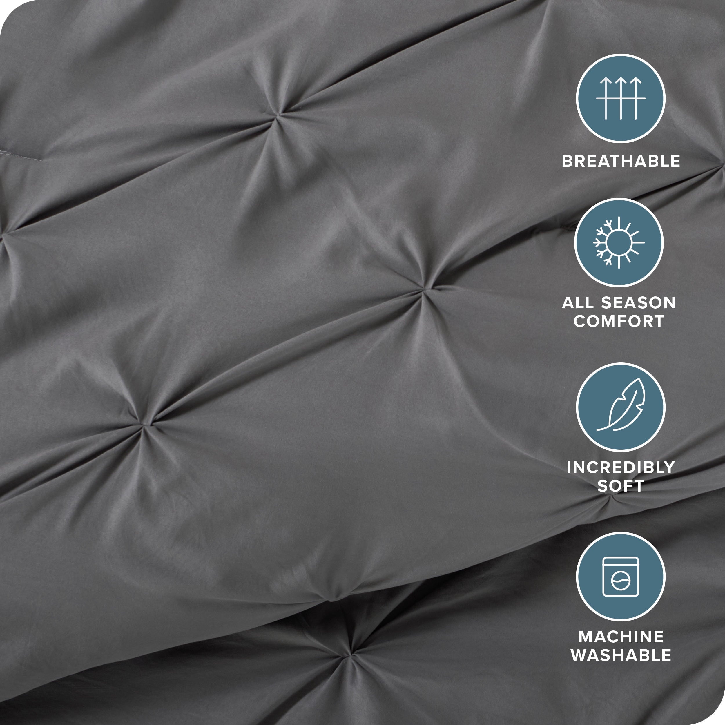 Fluffy Down Alternative Pintuck Down Alternative Comforter Set - 3-Pieces - All Seasons - King, Grey - Luxurious Quilted Duvet Cover Set Detail