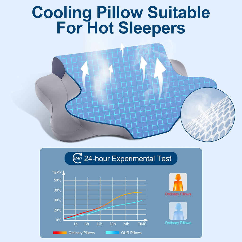 Fluffy Shredded Cooling Bed Pillow for Neck & Shoulder Pain Relief, Cervical Support Comfort Pillow for Side Back Stomach Sleeper, Er... - Ergonomic Memory Foam Pillow for Neck Pain Support Detail