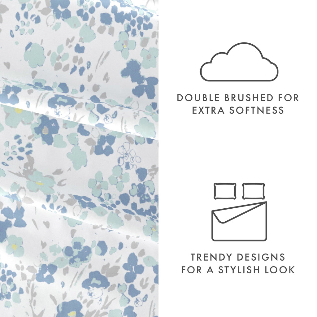 Cooling Sateen 4 Piece Pattern Microfiber Bed Sheets Set, Light Blue Violets, Full - Cooling Hotel Quality Bedding Sheets and Pillowcases Detail