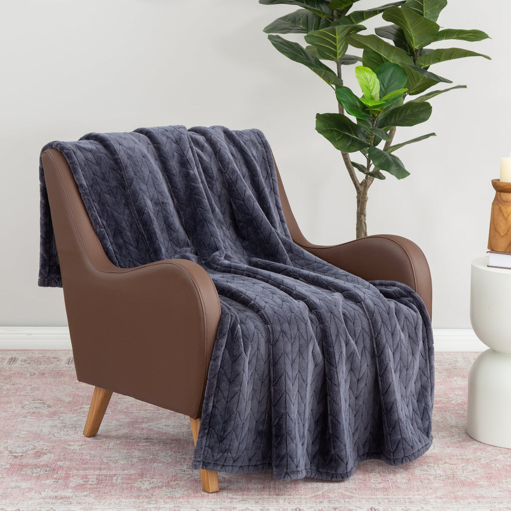 Decorative Knitted Textured Velvet Plush Soft Fleece Throw Blanket, Oversized, Greystone - Super Soft Reversible Sherpa Flannel Blanket Detail