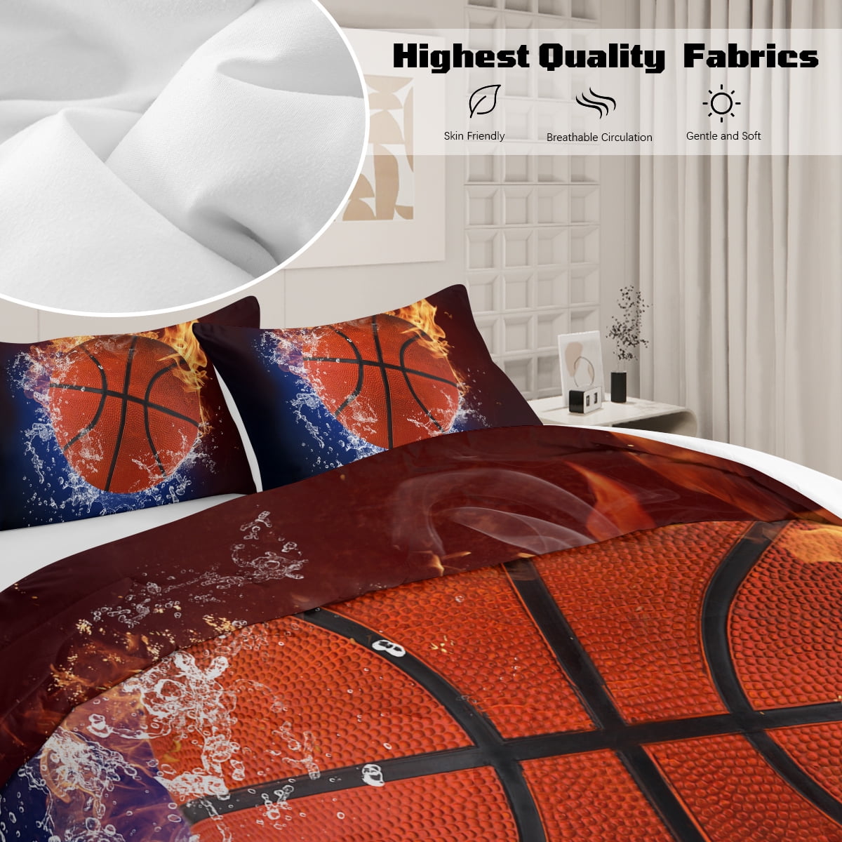 Heavyweight Warmth Twin Comforter Set, 3 Pieces Sport Bedding Set for Kids Boys Teens Brushed Microfiber Basketball Comforter Set, 66x90... - Cloud-Like Soft Lightweight Bed Comforter Detail