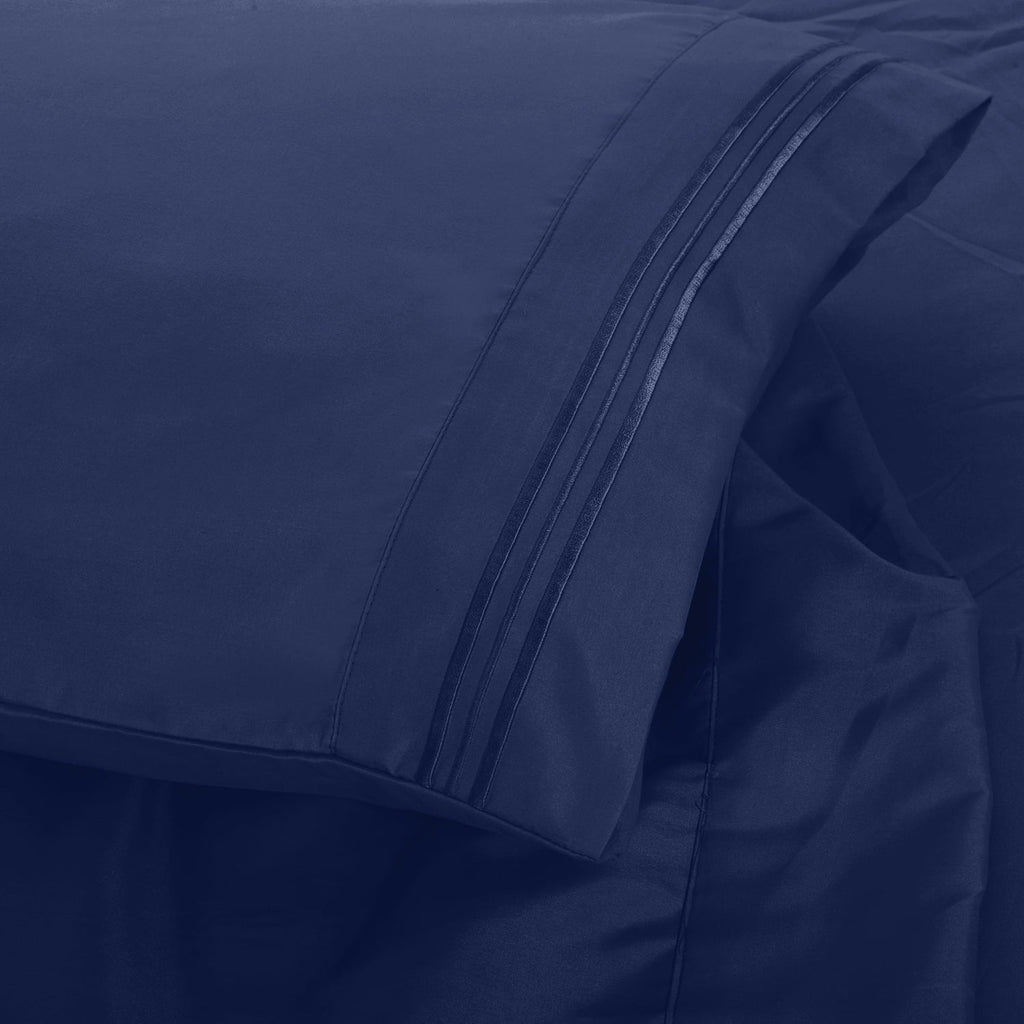 Wrinkle-Resistant Queen Bed Sheets Set, 6 Pc Microfiber Bed Sheets, Extra Deep Pocket Queen Fitted Sheet, Flat Sheet & Pillowcases, Nav... - Premium Ultra-Soft Pillowcase Pair for Sleeping Detail