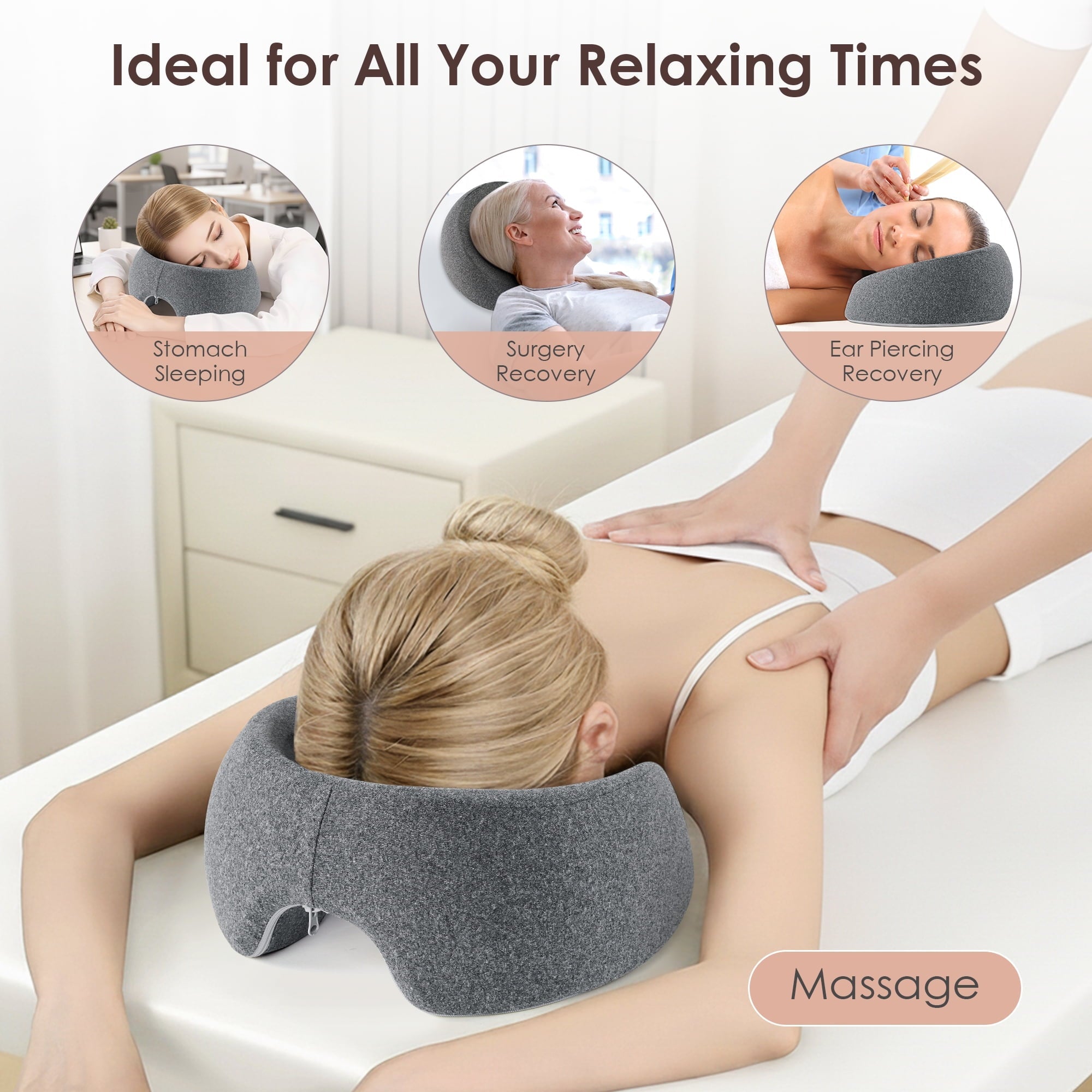 Hotel Collection Face Down Pillow Massage Headrest for Bed, Memory Foam Pillow Face Cradle Support for Stomach Sleepers, Eye Post-Surg... - Hotel Quality Plush Sleeping Pillows Detail