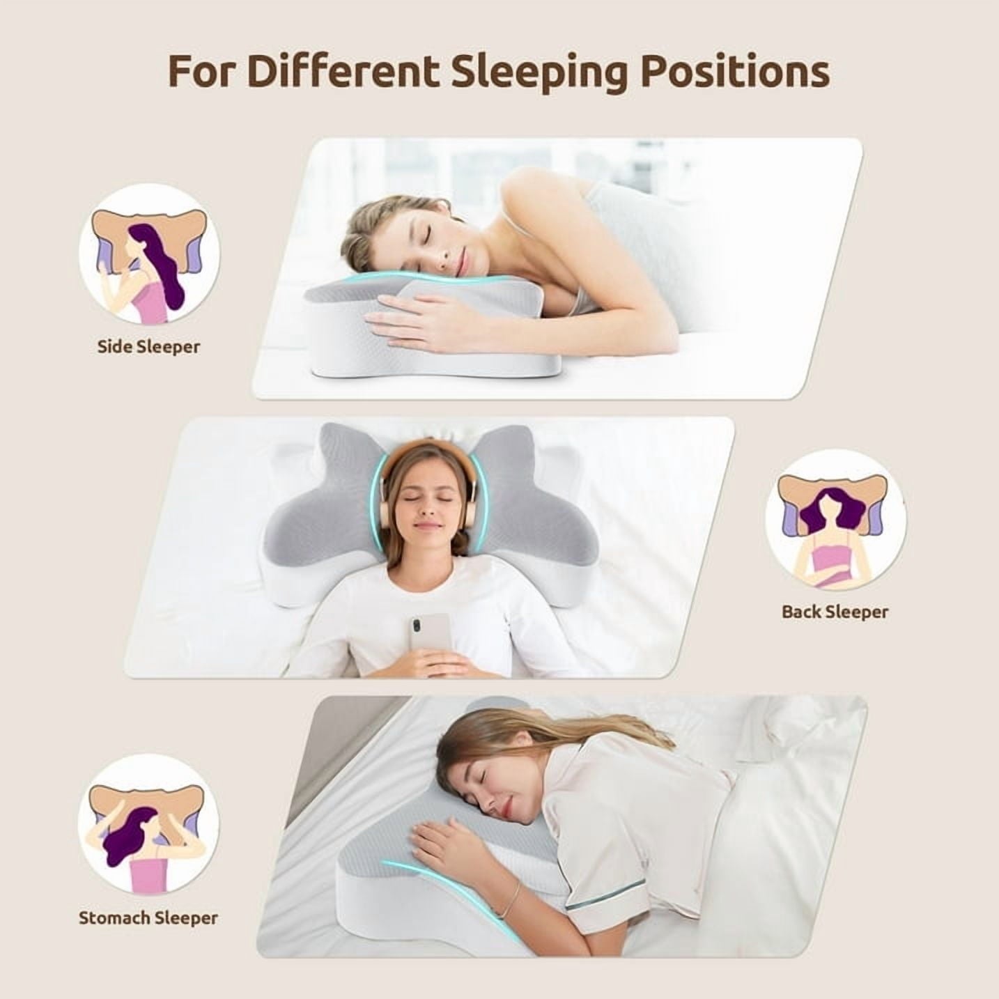 Ergonomic Memory Foam Cervical Pillow for Sleeping Memory Foam Neck Pain Relief Contour Orthopedic Ergonomic Pillows for Women Side Sleeper... - Decorative Throw Pillow Cushion for Sofa & Bed Detail