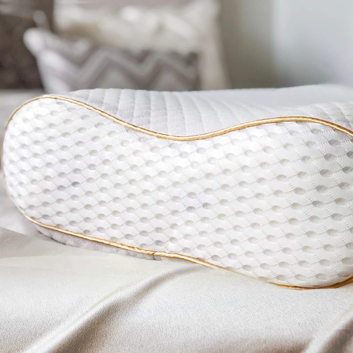 Decorative Plump Queen Memory Foam Pillow + Extra Pillowcase, Bed Pillow for Neck & Shoulders for Adult - Hotel Quality Plush Sleeping Pillows Detail