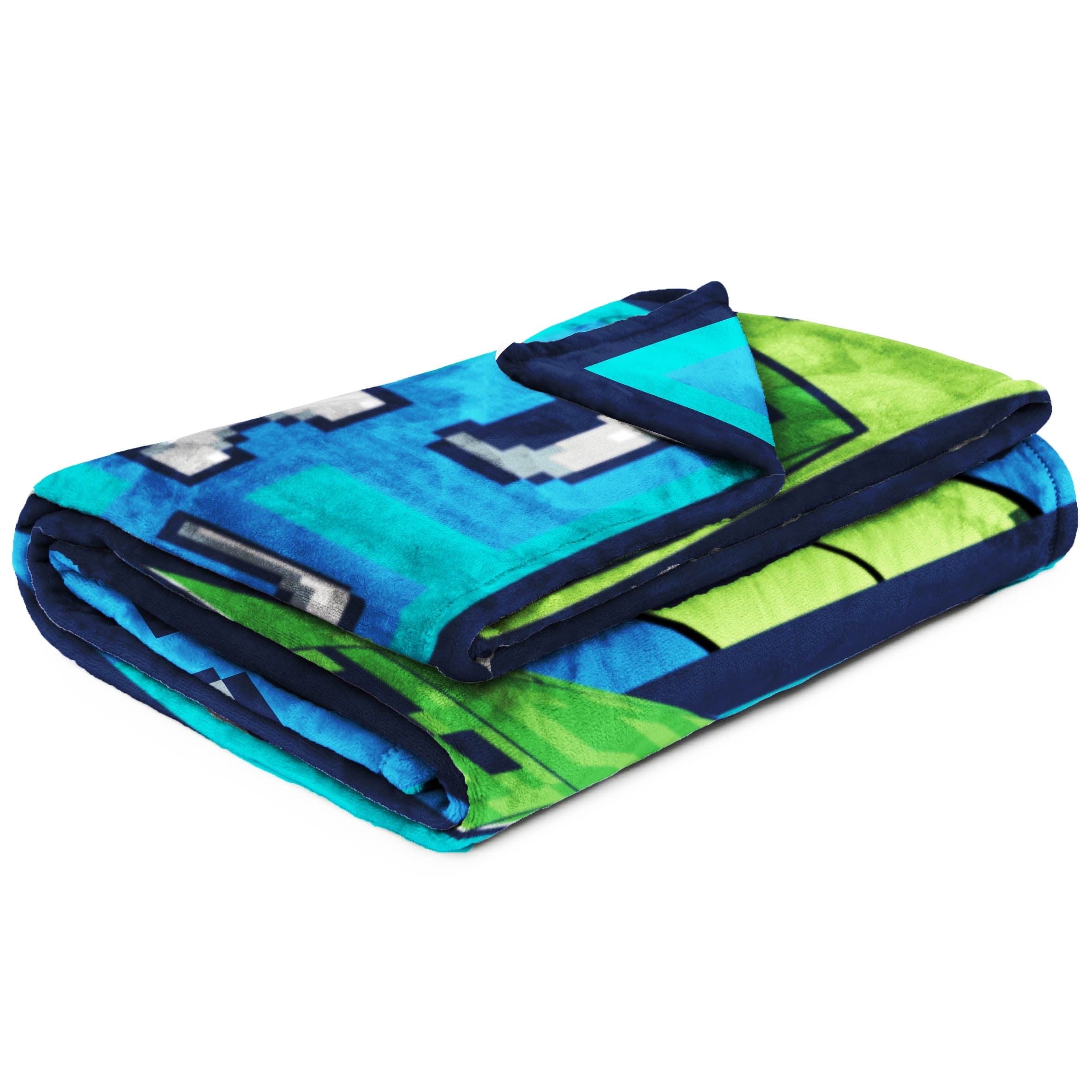 Cozy Fleece Minecraft Kids Twin/Full Blanket, 62 x 90, Microfiber, Green and Blue - Luxury Knitted Decorative Throw Blanket with Fringes Detail