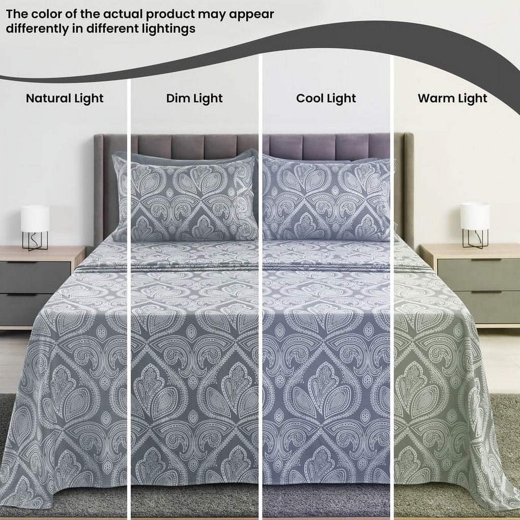 Ultra-Soft 6-Piece Bed Sheet Set, Deep Pocket Queen Sheets Up to 16 Inch, 1 Flat Sheet , 1 Fitted Sheet & 4 Pillowcases (Queen, ... - Luxury Bed Sheet Set with Deep Pockets Detail