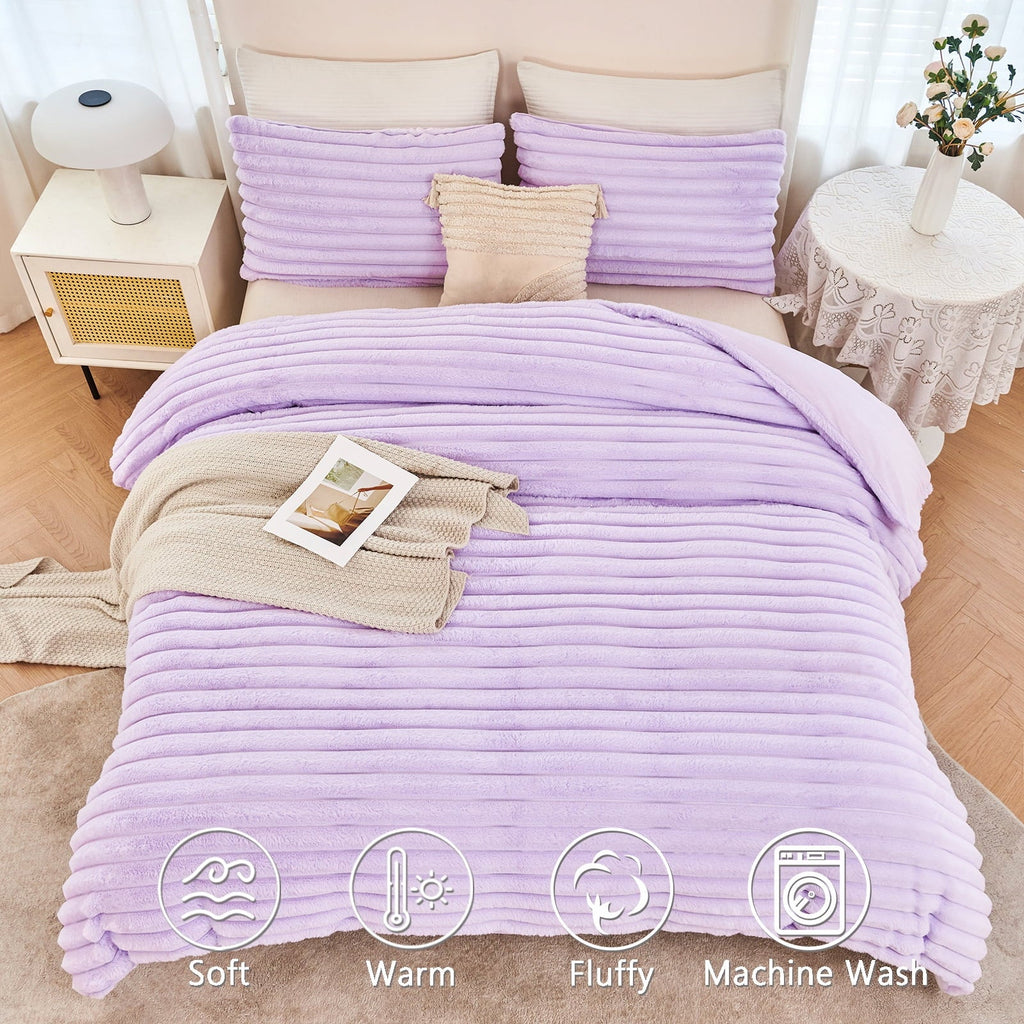 All-Season Fleece Twin Comforter Set, Light Purple Super Soft Furry Plush Bedding, Luxury Fluffy Fuzzy Heavy Bed Set for Winter ... - Hypoallergenic Ultra-Fluffy Quilt for Winter Detail