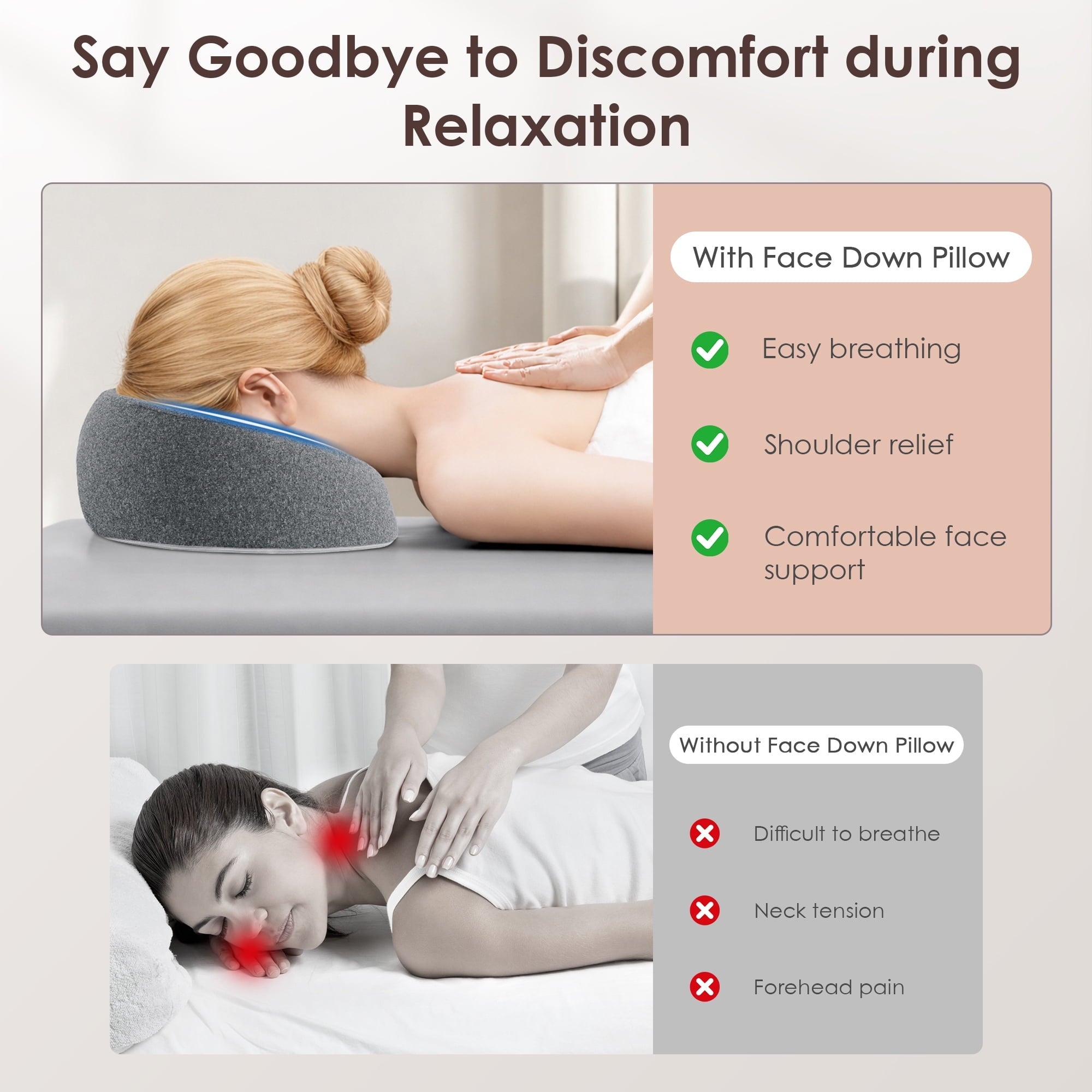 Hotel Collection Face Down Pillow Massage Headrest for Bed, Memory Foam Pillow Face Cradle Support for Stomach Sleepers, Eye Post-Surg... - Hotel Quality Plush Sleeping Pillows Detail