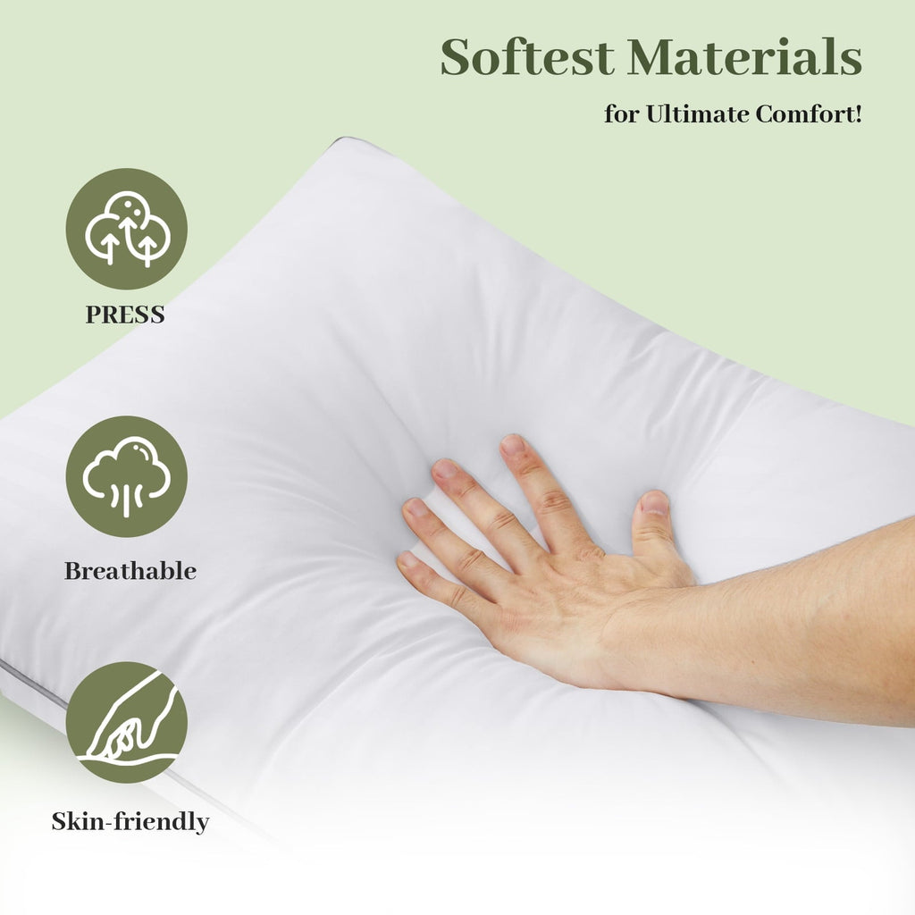 Orthopedic Support Pillows Standard Size Set of 2, Hotel Quality, Down Alternative Gusseted Bed Pillows for Side, Back, And Stomach Slee... - Hotel Quality Plush Sleeping Pillows Detail