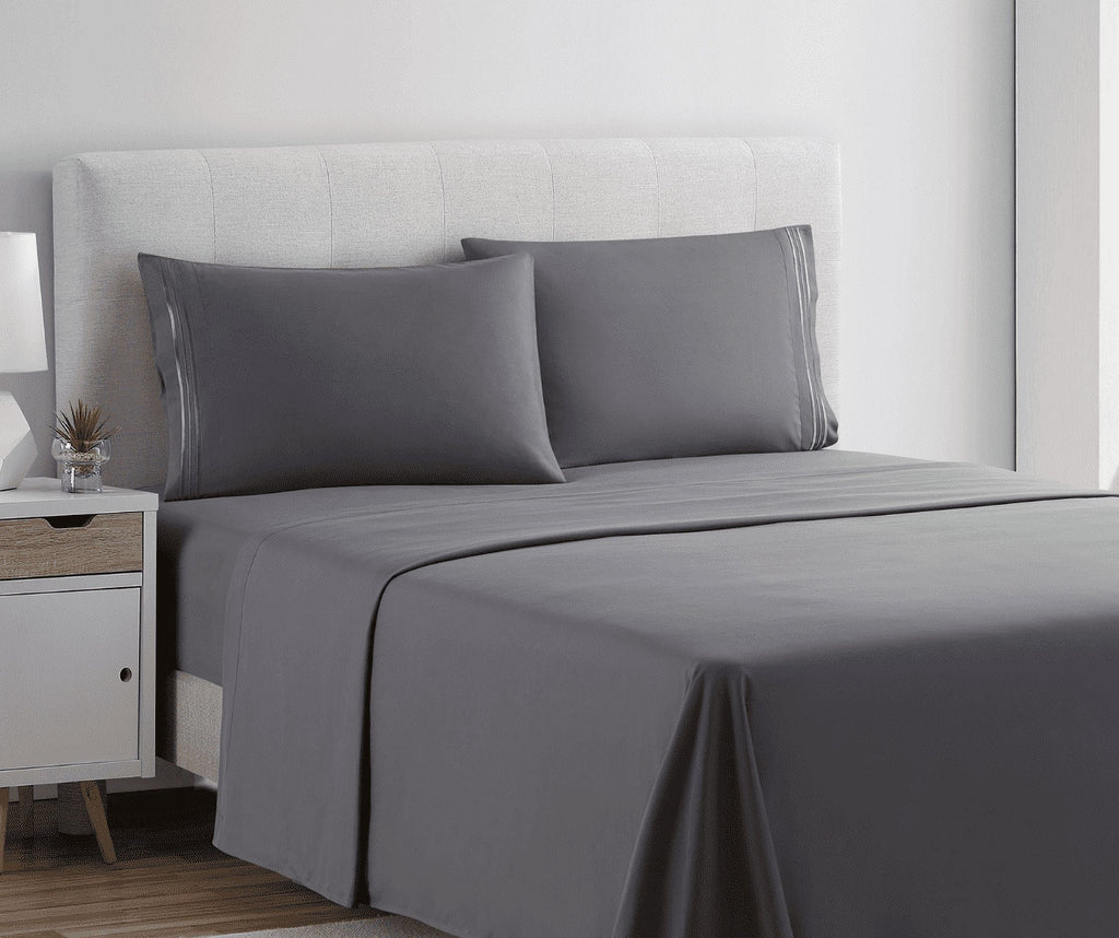 Premium Egyptian Cotton Queen Sheets Set, 1800 Series 4 Piece Sheets , Luxury Soft Microfiber Queen Size Bed Sheets Set, Gray - Premium Ultra-Soft Pillowcase Pair for Sleeping Detail