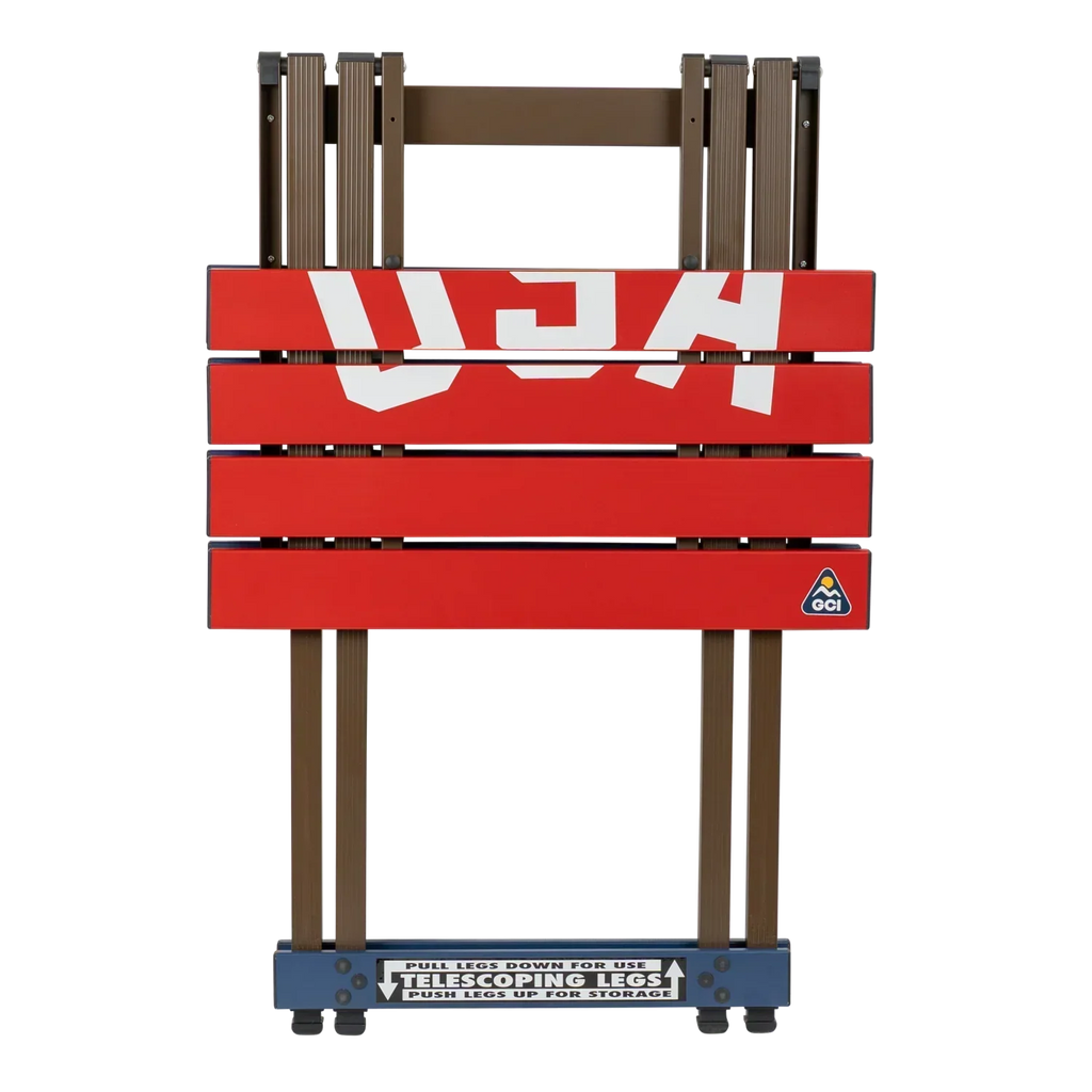 Portable Staging Compact Camp Table 20 - USA Anniversary Deluxe - Choice 757 - Slim-Fold Outdoor Cook Station with Storage Shelves Detail