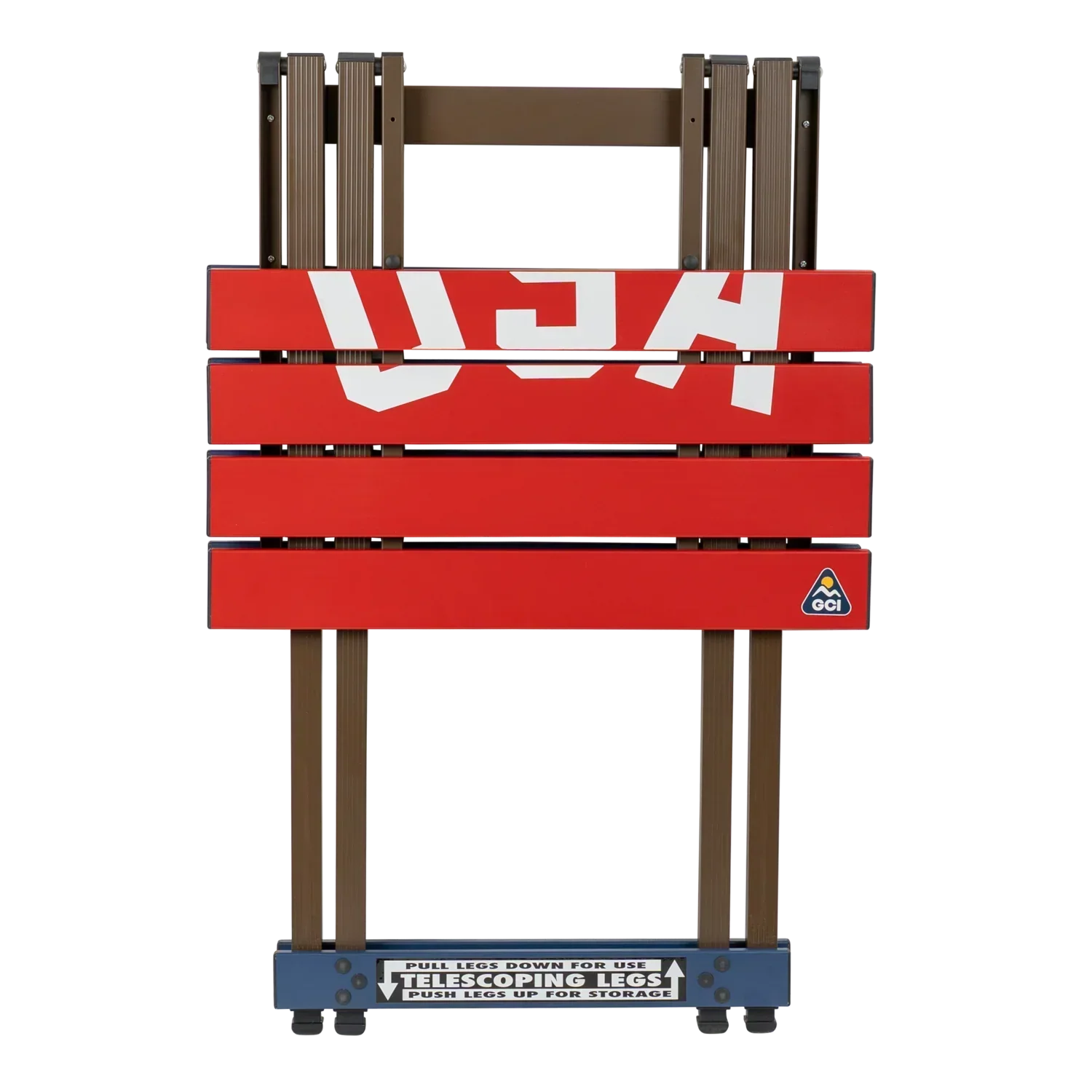 Portable Staging Compact Camp Table 20 - USA Anniversary Deluxe - Choice 757 - Slim-Fold Outdoor Cook Station with Storage Shelves Detail