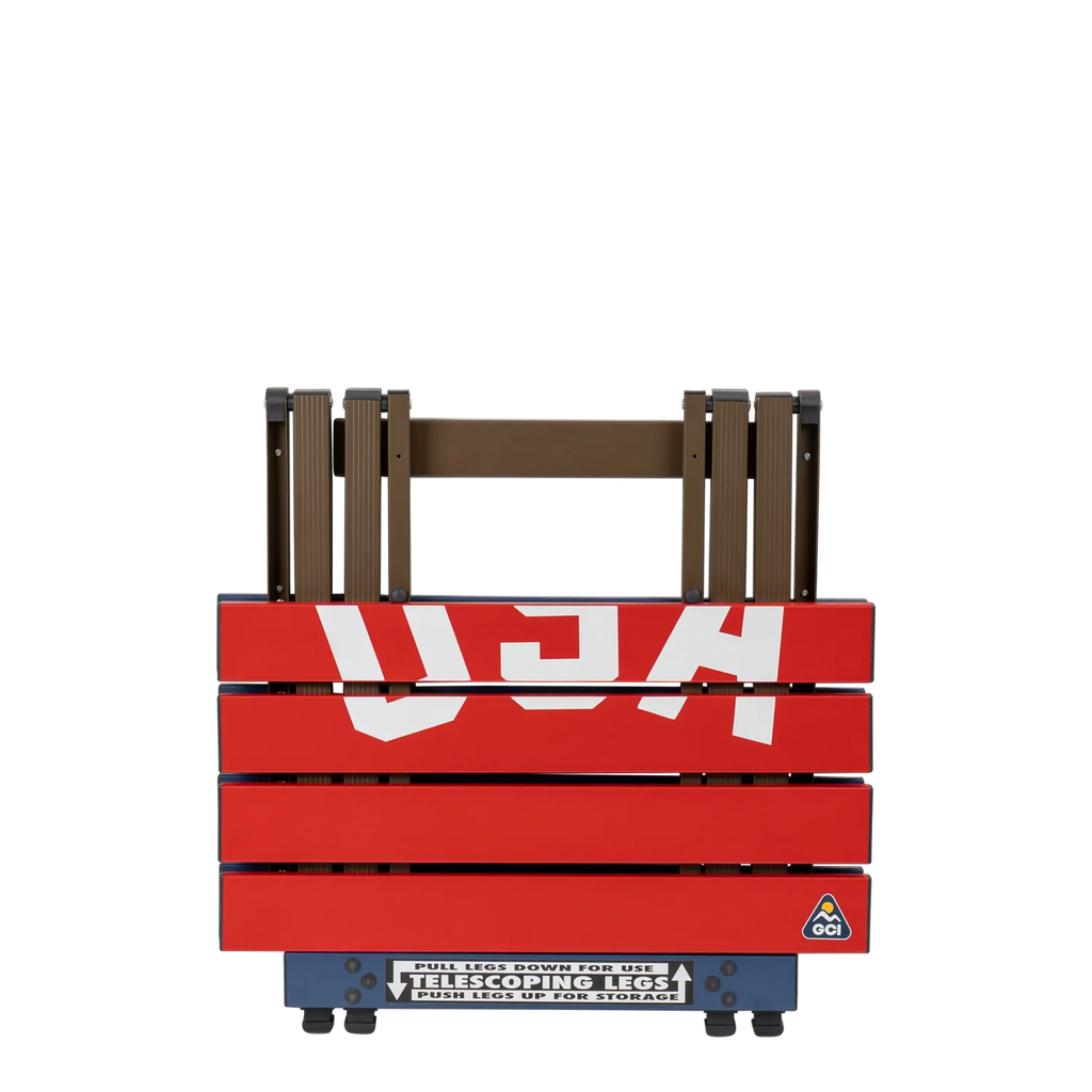 Portable Staging Compact Camp Table 20 - USA Anniversary Deluxe - Choice 757 - Slim-Fold Outdoor Cook Station with Storage Shelves Detail