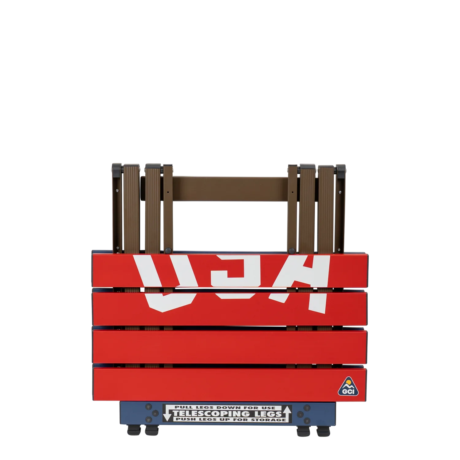 Portable Staging Compact Camp Table 20 - USA Anniversary Deluxe - Choice 757 - Slim-Fold Outdoor Cook Station with Storage Shelves Detail