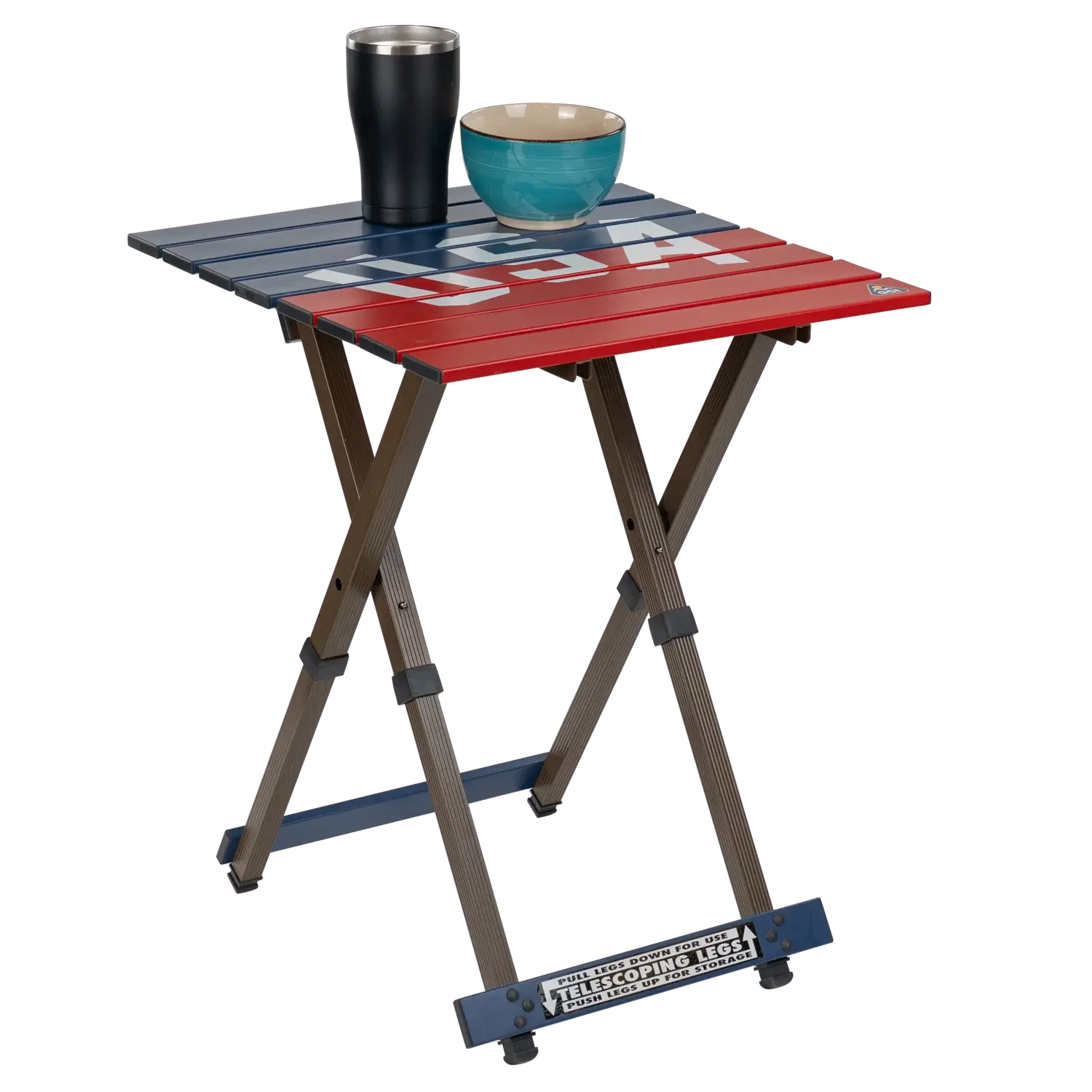 Portable Staging Compact Camp Table 20 - USA Anniversary Deluxe - Choice 757 - Slim-Fold Outdoor Cook Station with Storage Shelves Detail
