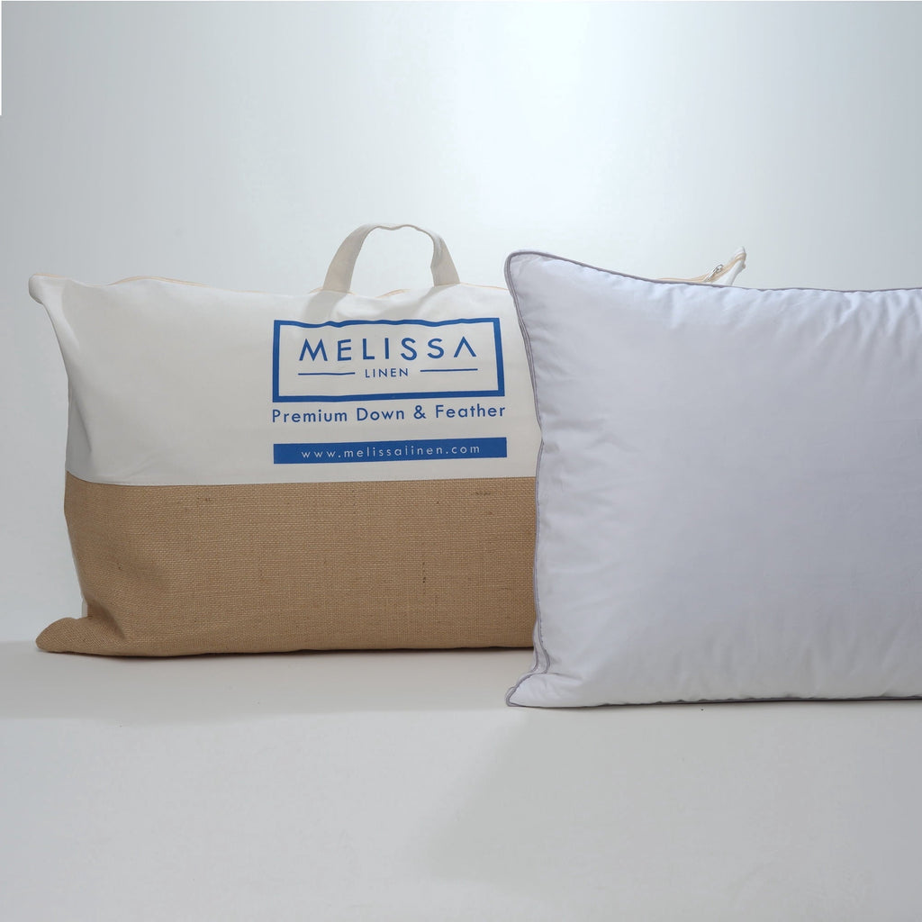 Decorative Plump Linen Premium Goose Down Feather Pillow for Bed, Soft & Supportive, Standard Size, White - Hotel Quality Plush Sleeping Pillows Detail