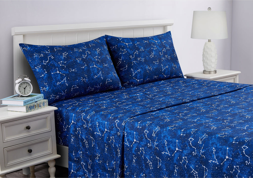 Ultra-Soft Kids Soft Microfiber Sheet Set, Navy Blue Stars, Full, 4 Pieces, Easy Care - Breathable Egyptian Cotton Flat & Fitted Sheets Detail