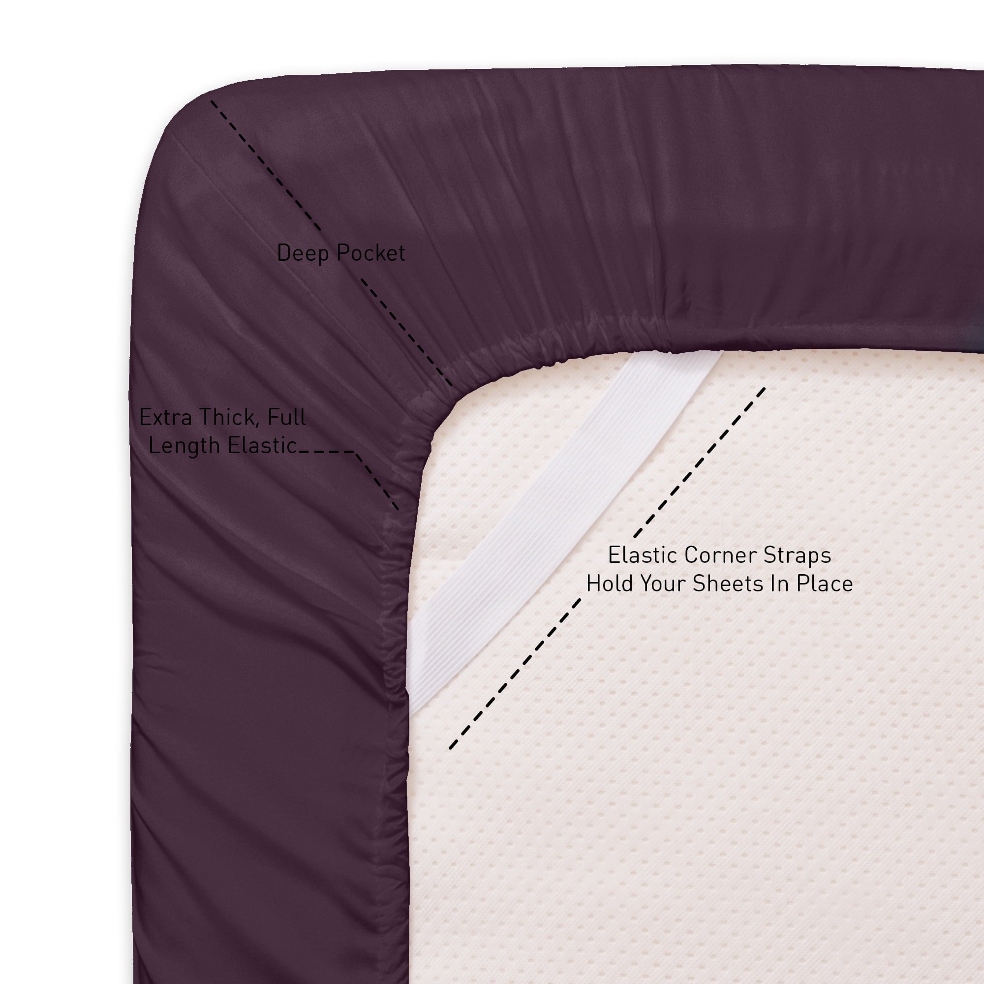 Ultra-Soft 1800 Series Bed Sheets - Extra Soft Microfiber Deep Pocket Sheet Set - Purple, Full - Breathable Egyptian Cotton Flat & Fitted Sheets Detail