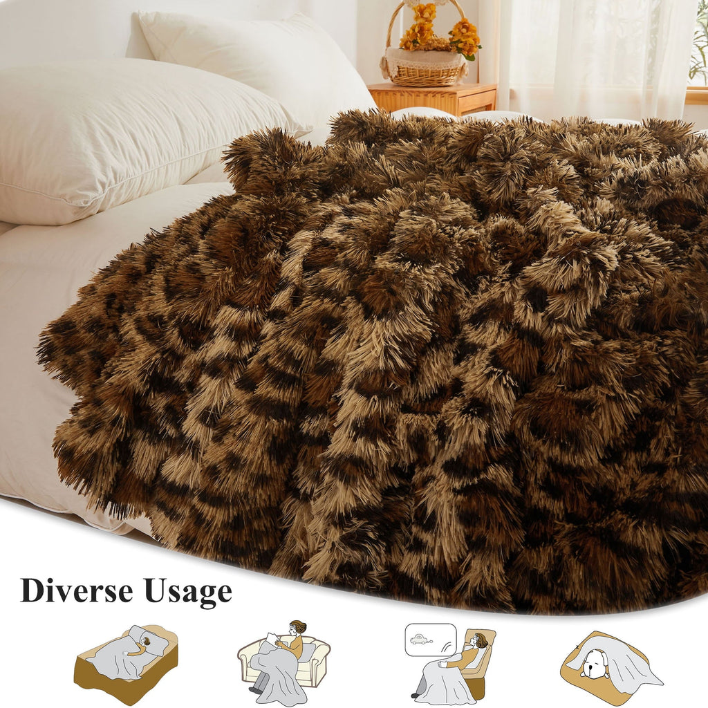 Decorative Knitted Luxury Faux Fur Leopard Print Throw, Soft 50x60 Cheetah Print Fluffy Blanket, Shaggy Plush Decorative Couch Throw, Cu... - Lightweight Plush Warm Blanket for All Seasons Detail