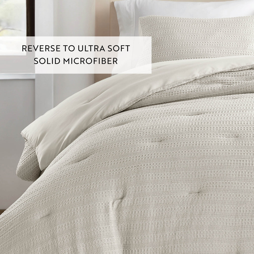All-Season Textured Waffle Comforter Set ins Natural Waffle Comforter Bedding Sets, King/Cal King Size Bedding - Hypoallergenic Ultra-Fluffy Quilt for Winter Detail