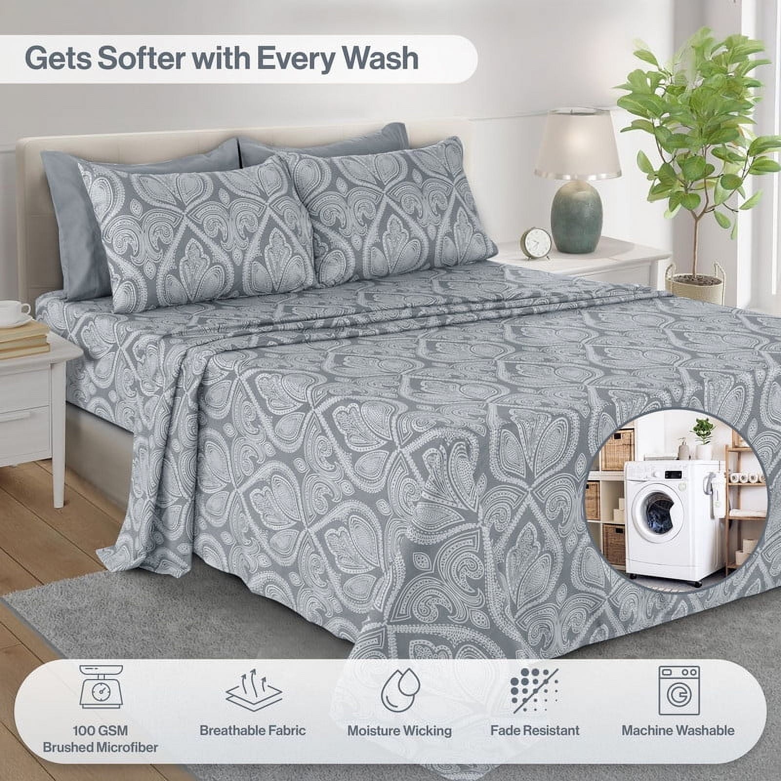 Ultra-Soft 6-Piece Bed Sheet Set, Deep Pocket Queen Sheets Up to 16 Inch, 1 Flat Sheet , 1 Fitted Sheet & 4 Pillowcases (Queen, ... - Luxury Bed Sheet Set with Deep Pockets Detail