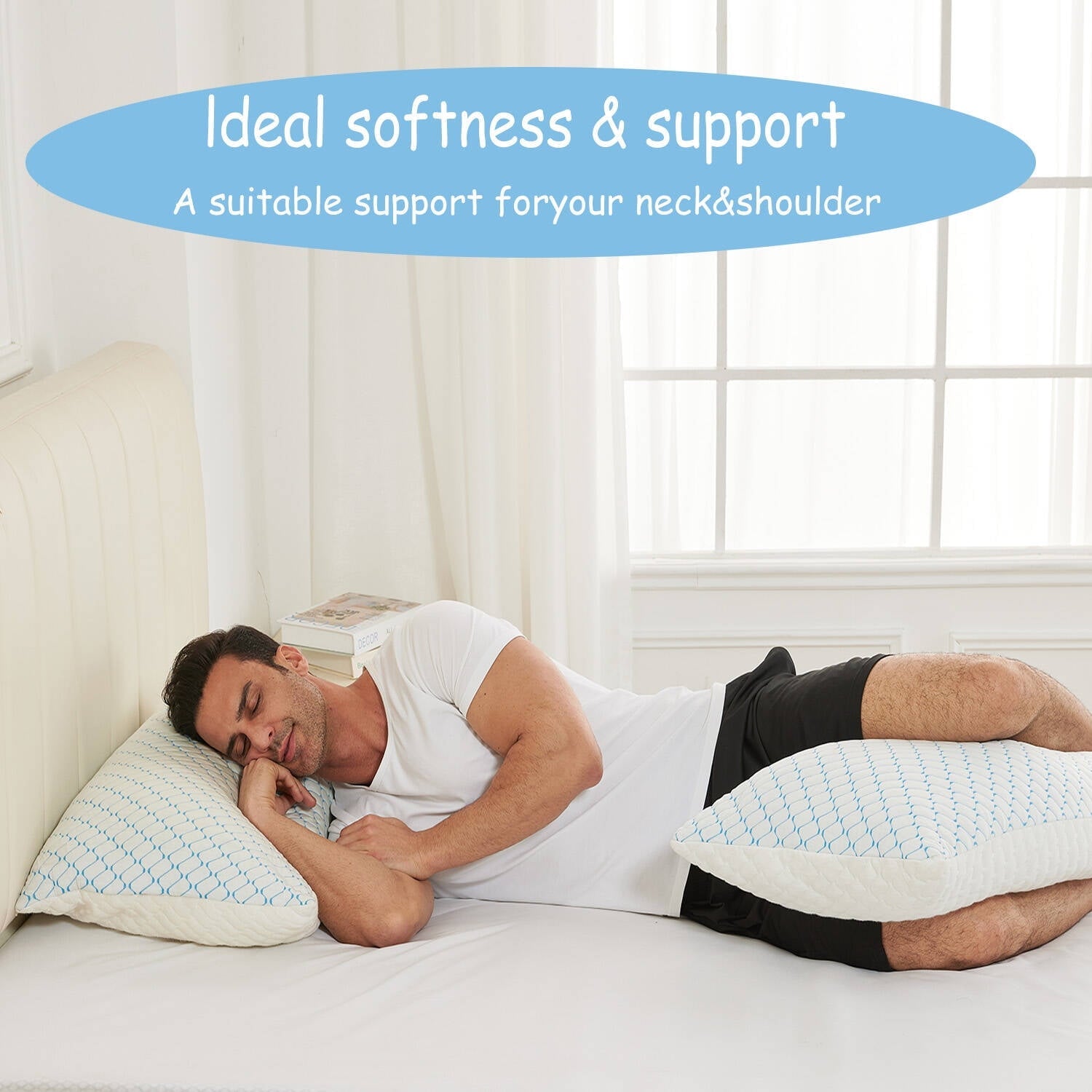 Orthopedic Support Pillows for Sleeping (2-Pack), Luxury Hotel Pillows Queen Size Set of 2,Bed Pillows for Side and Back Sleeper (Queen) - Ergonomic Memory Foam Pillow for Neck Pain Support Detail