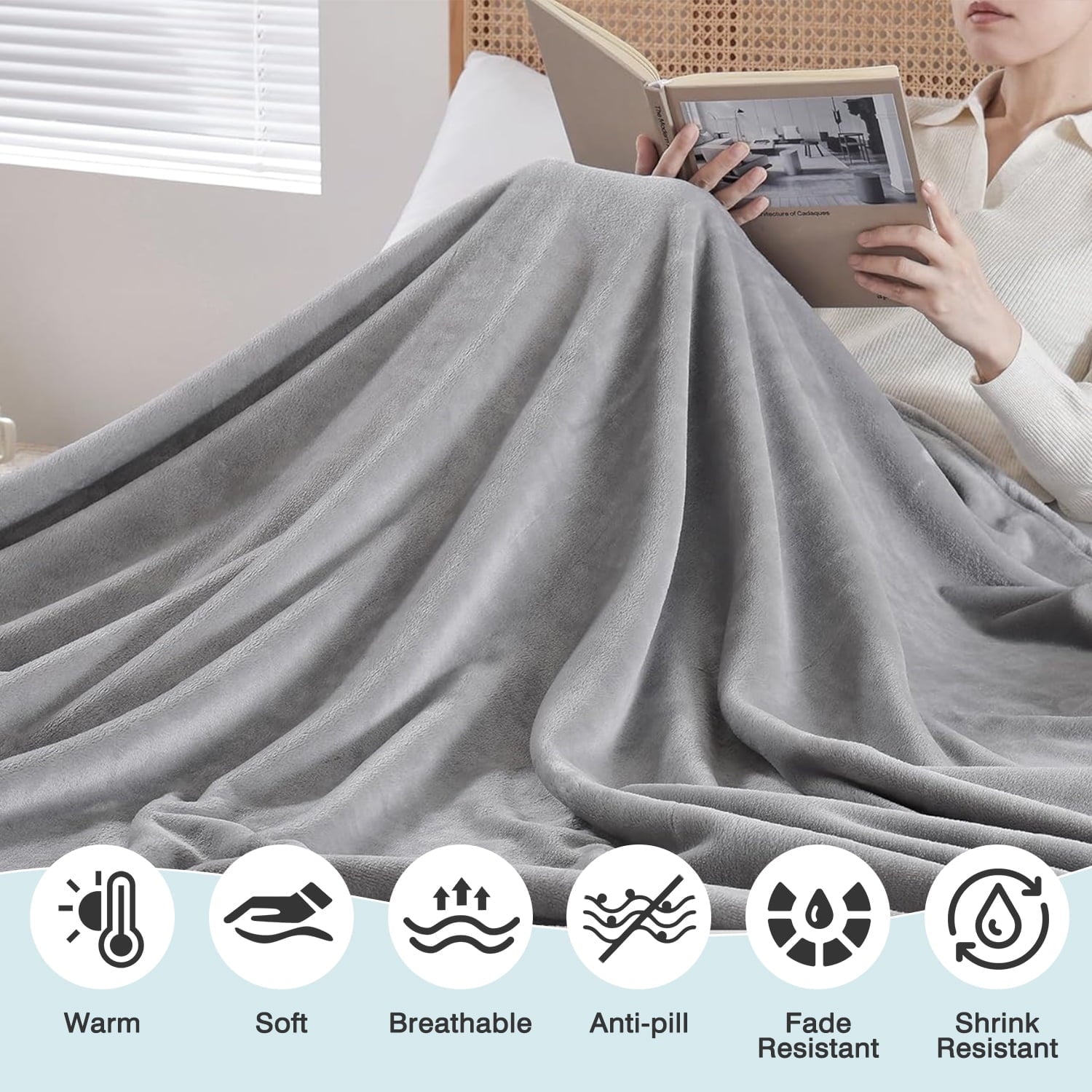 Reversible Sherpa Twin Size Blanket for Bed, 60x80inch Super Cozy Soft Bed Blanket for Sleep Snap, Lightweight Reversible Blankets and ... - Lightweight Plush Warm Blanket for All Seasons Detail