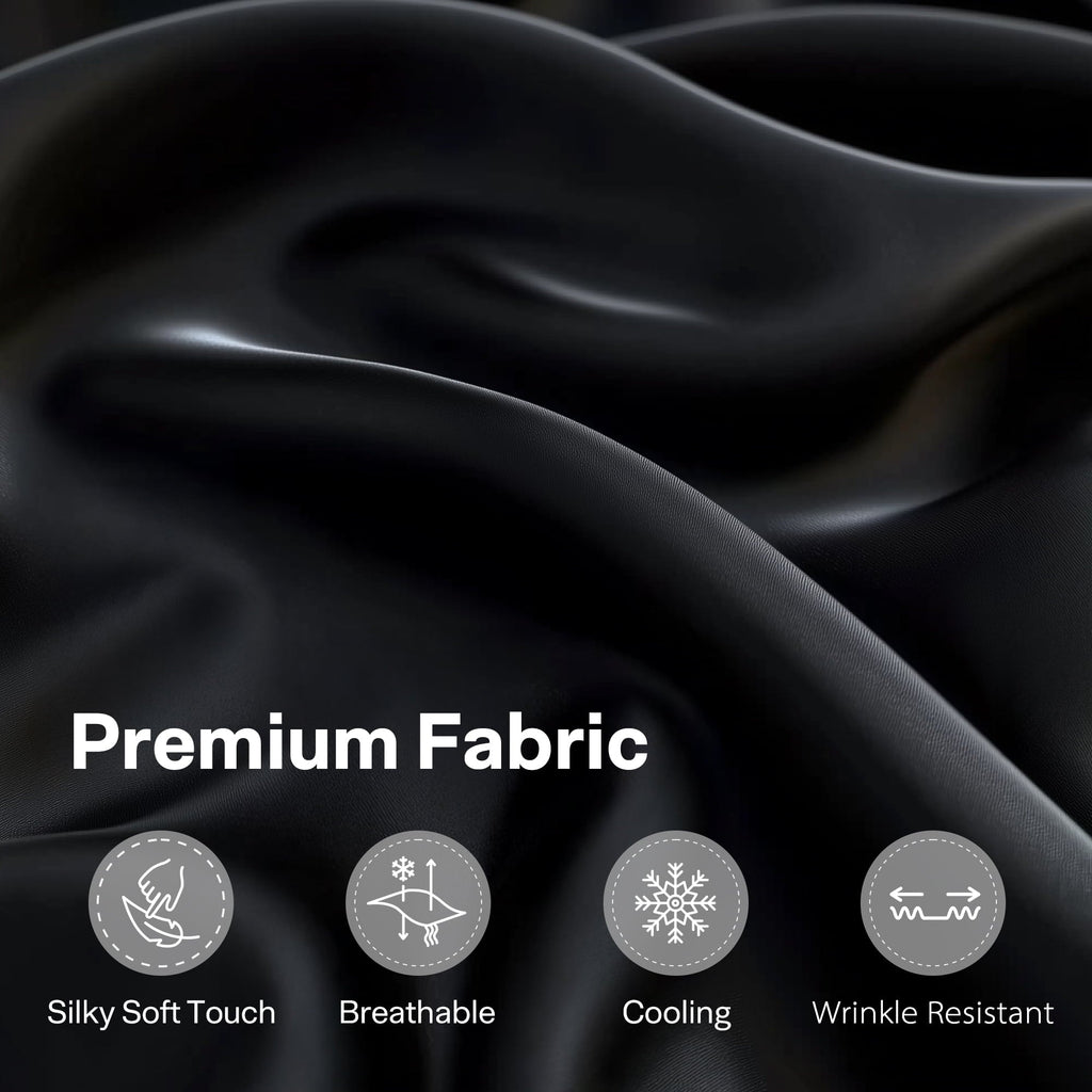Premium Egyptian Cotton Queen Silk Black Bed Sheet Set,4 Pieces 1800 Microfiber 2 Pillowcase 20"x30" - Breathable Egyptian Cotton Flat & Fitted Sheets Detail