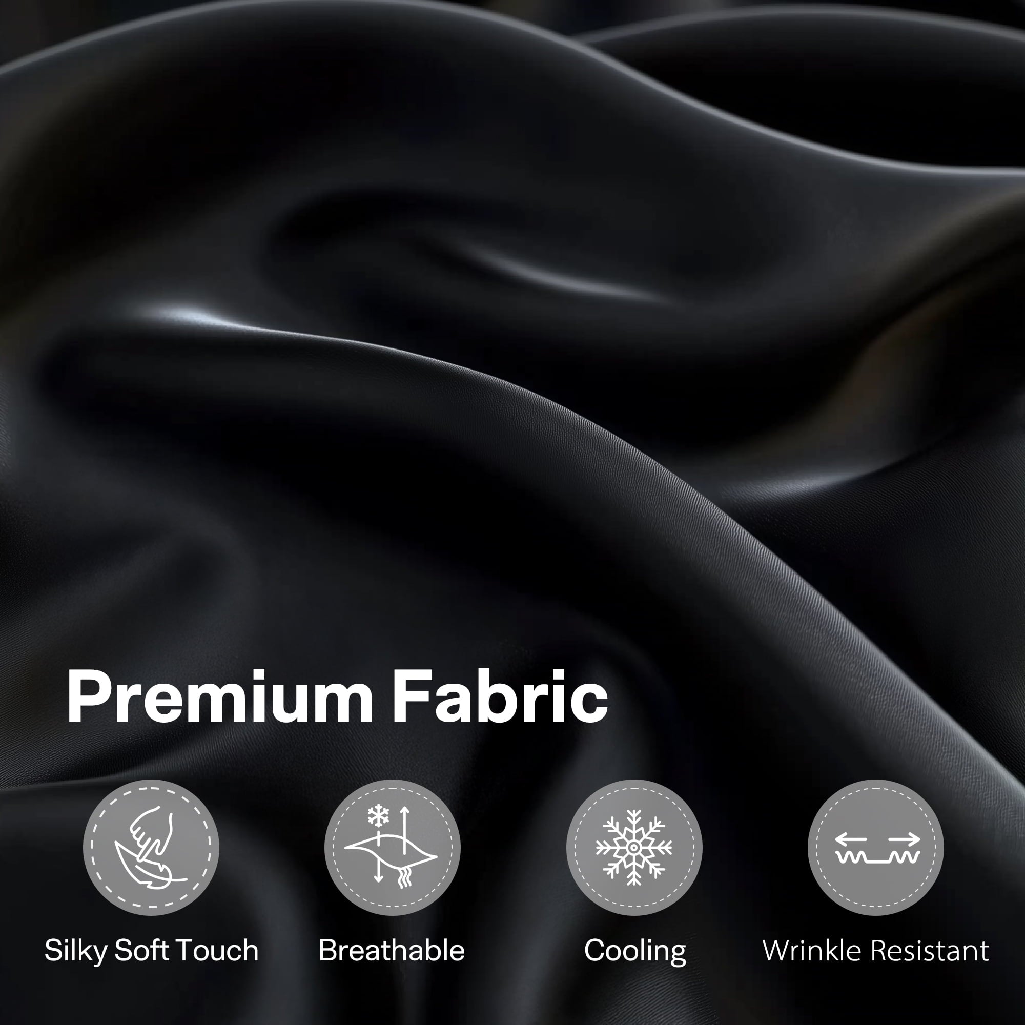 Premium Egyptian Cotton Queen Silk Black Bed Sheet Set,4 Pieces 1800 Microfiber 2 Pillowcase 20"x30" - Breathable Egyptian Cotton Flat & Fitted Sheets Detail