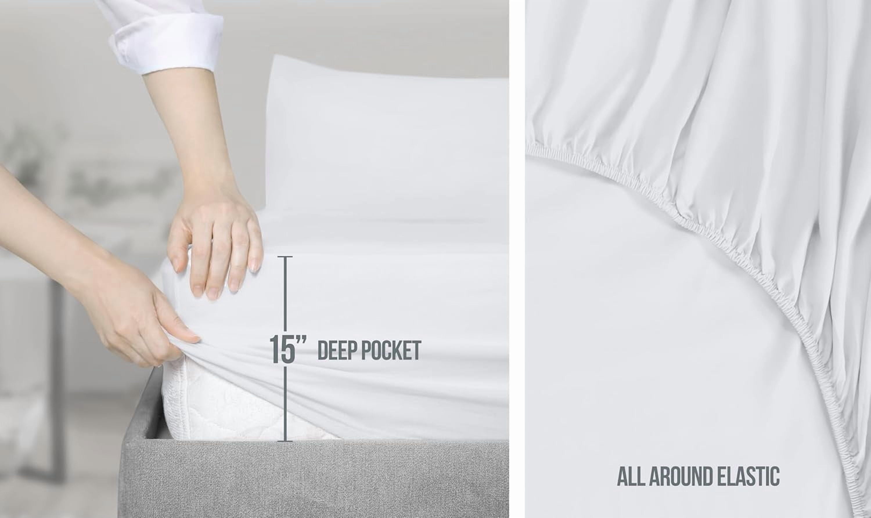 Ultra-Soft Set, Soft Microfiber 4 Piece Hotel Luxury Bed s with Deep Pockets, Embroidered Pillow Cases, Side Storage Pocket Fitt... - Luxury Bed Sheet Set with Deep Pockets Detail