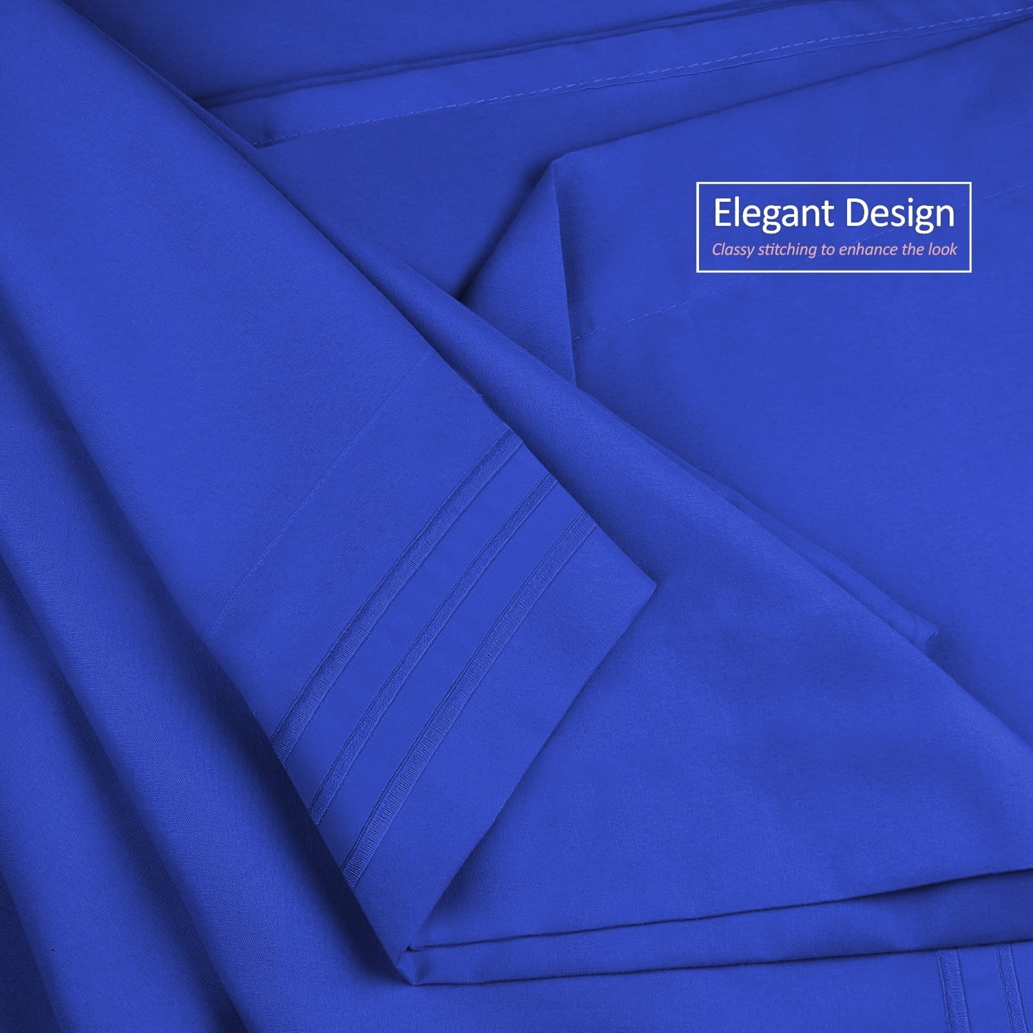 Wrinkle-Resistant Premier 1800 Microfiber Collection 3-Line Bed Sheet Set, Full Size, Royal Blue - Cooling Hotel Quality Bedding Sheets and Pillowcases Detail