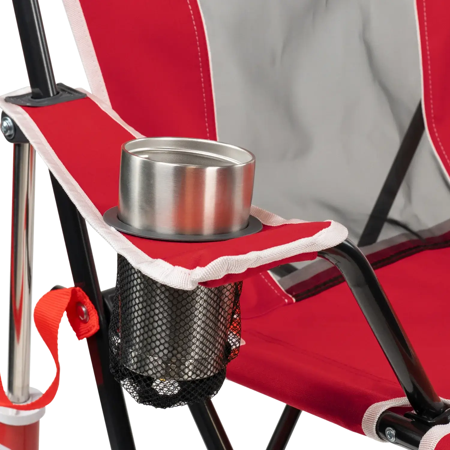Premium All-Weather College Comfort Pro Rocker - Nebraska Cornhuskers - Choice 161 - Heavy-Duty Kickback Rocker with Beverage Holder Detail